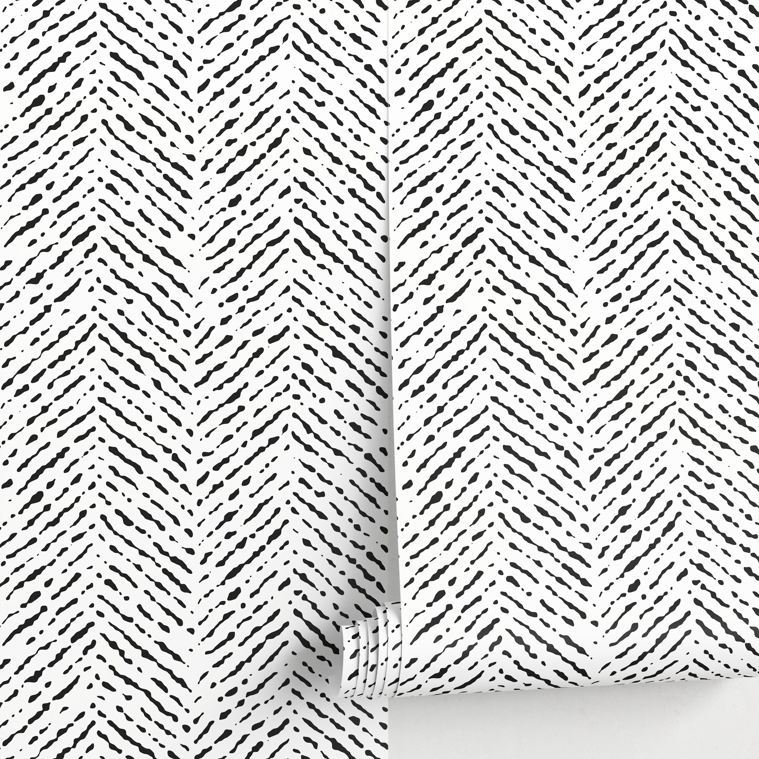 Geometric Wallpaper With A Hand-drawn Chevron In Black And White - A421