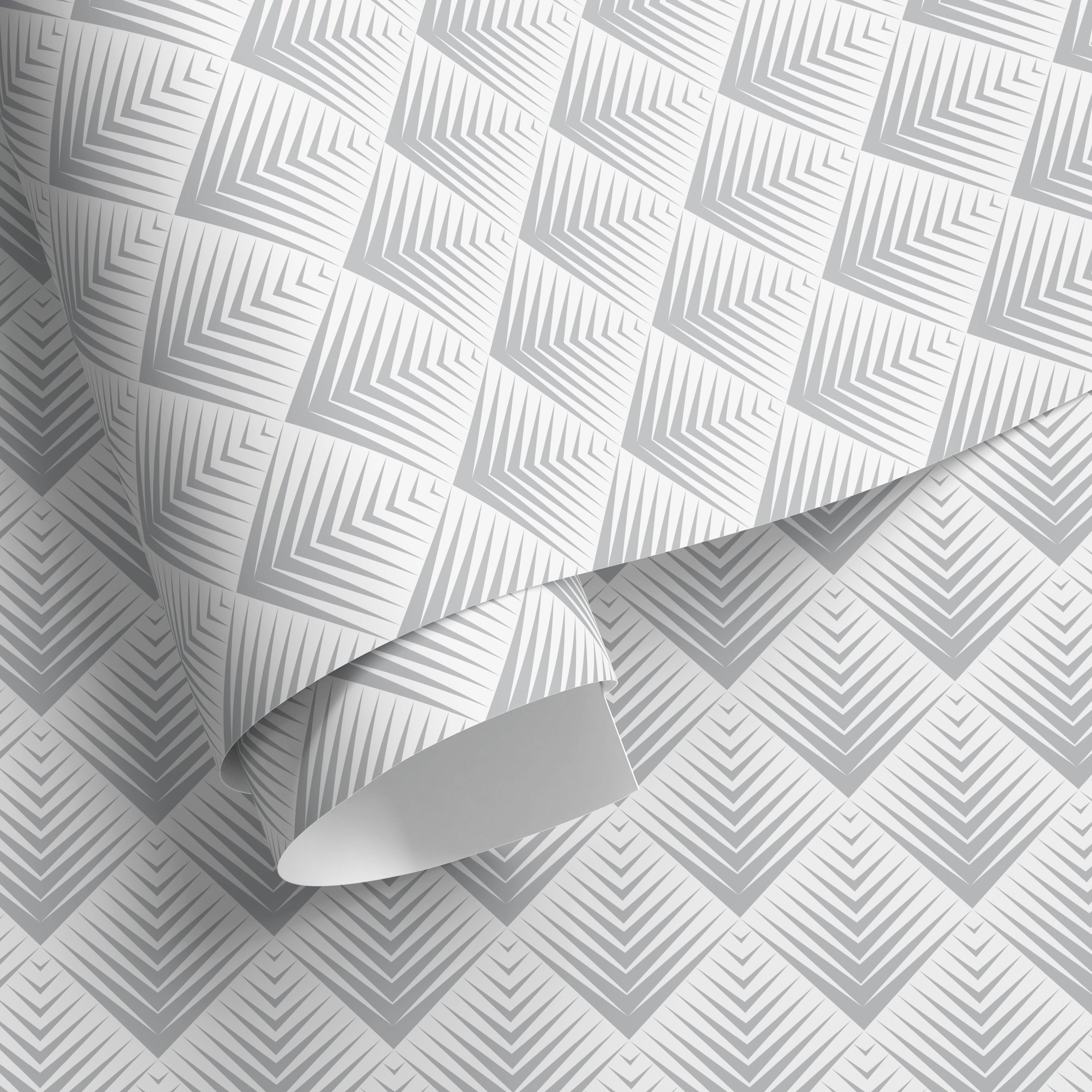 Art Deco Wallpaper With A Fanned Geometric Motif In Grey - A432
