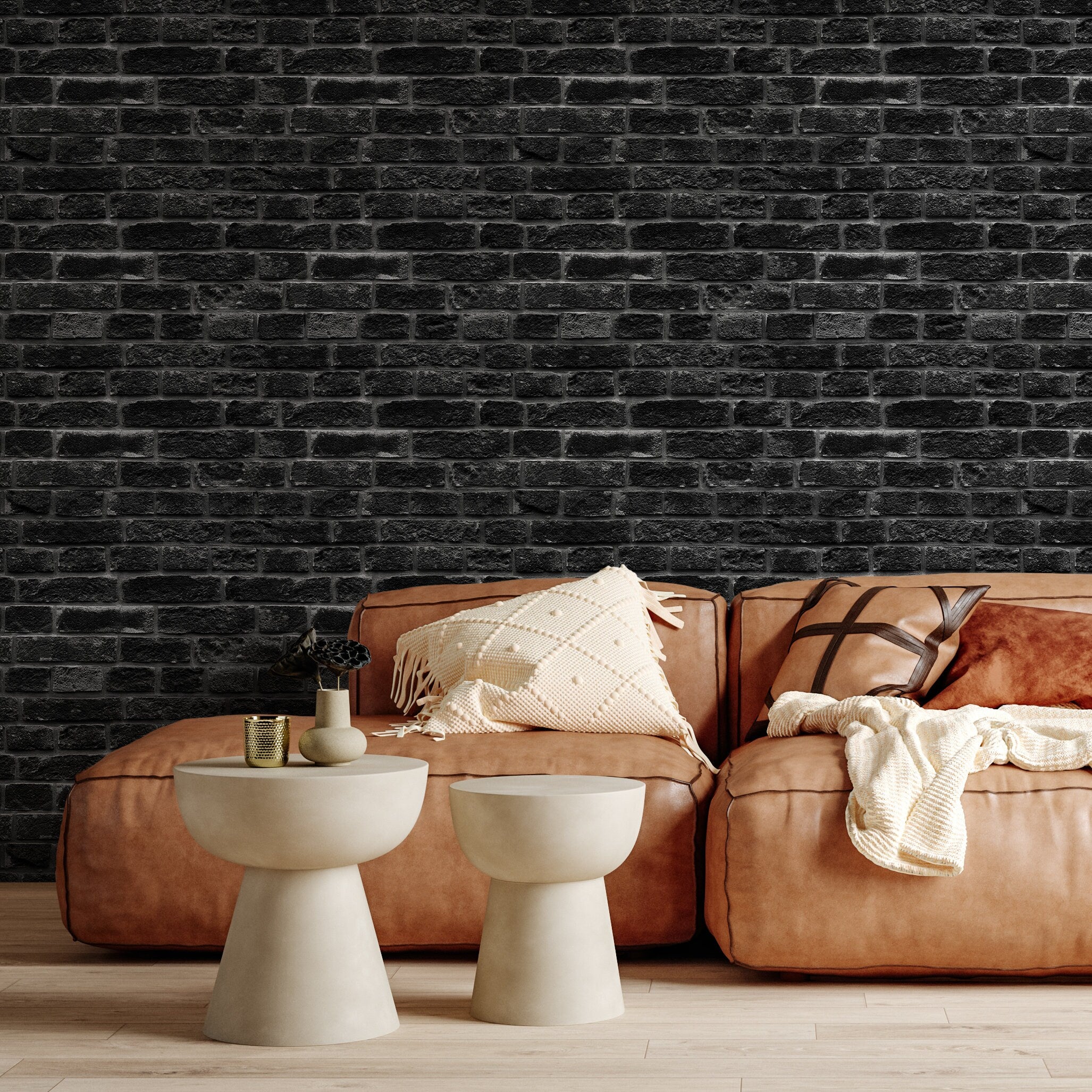 Brick Wallpaper With A Realistic Textured Look In Black And Gray - A532