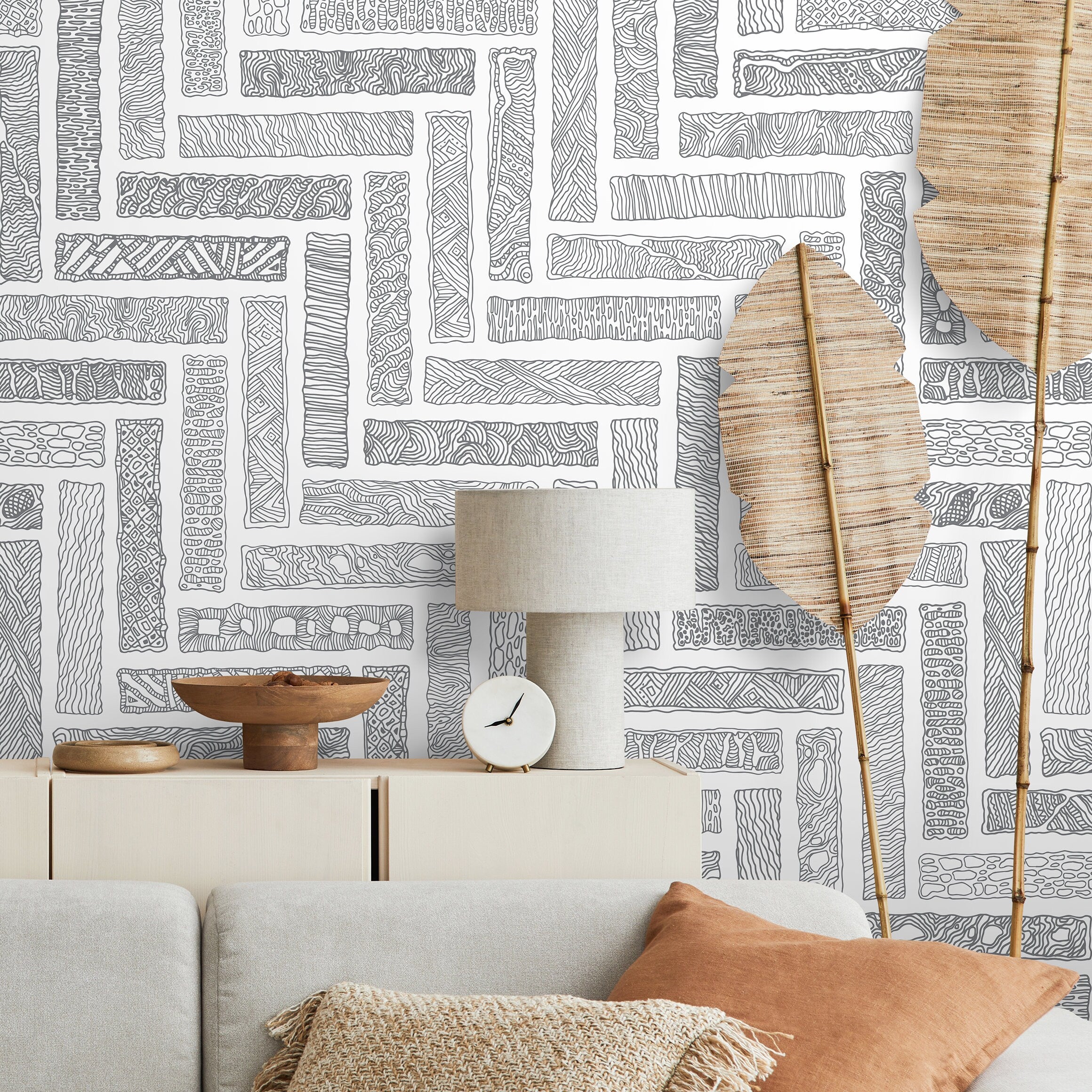 Abstract Wallpaper With Hand-drawn Textured Blocks In Black And White - A533