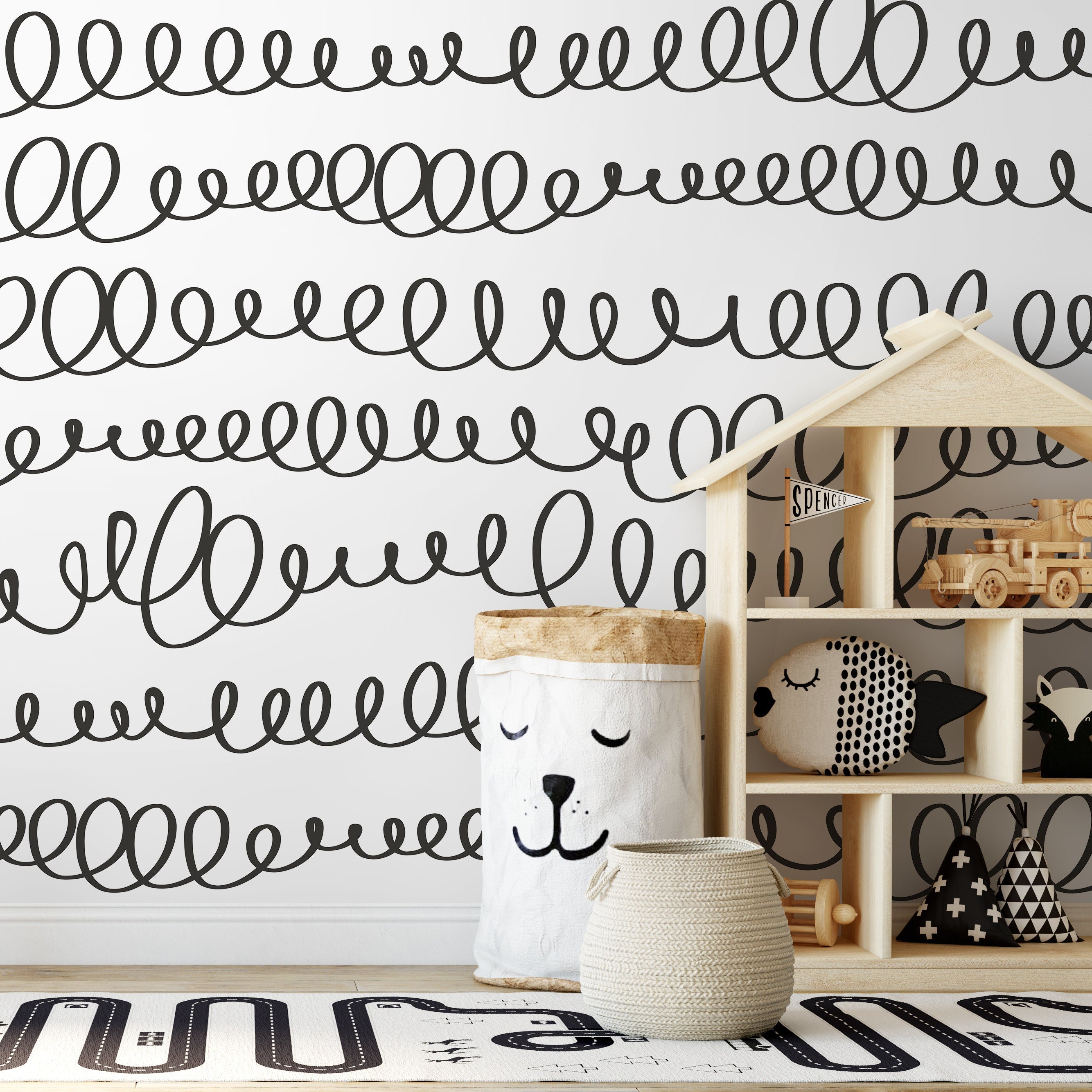 Abstract Wallpaper With A Hand-drawn Loop Motif In Black And White - A008