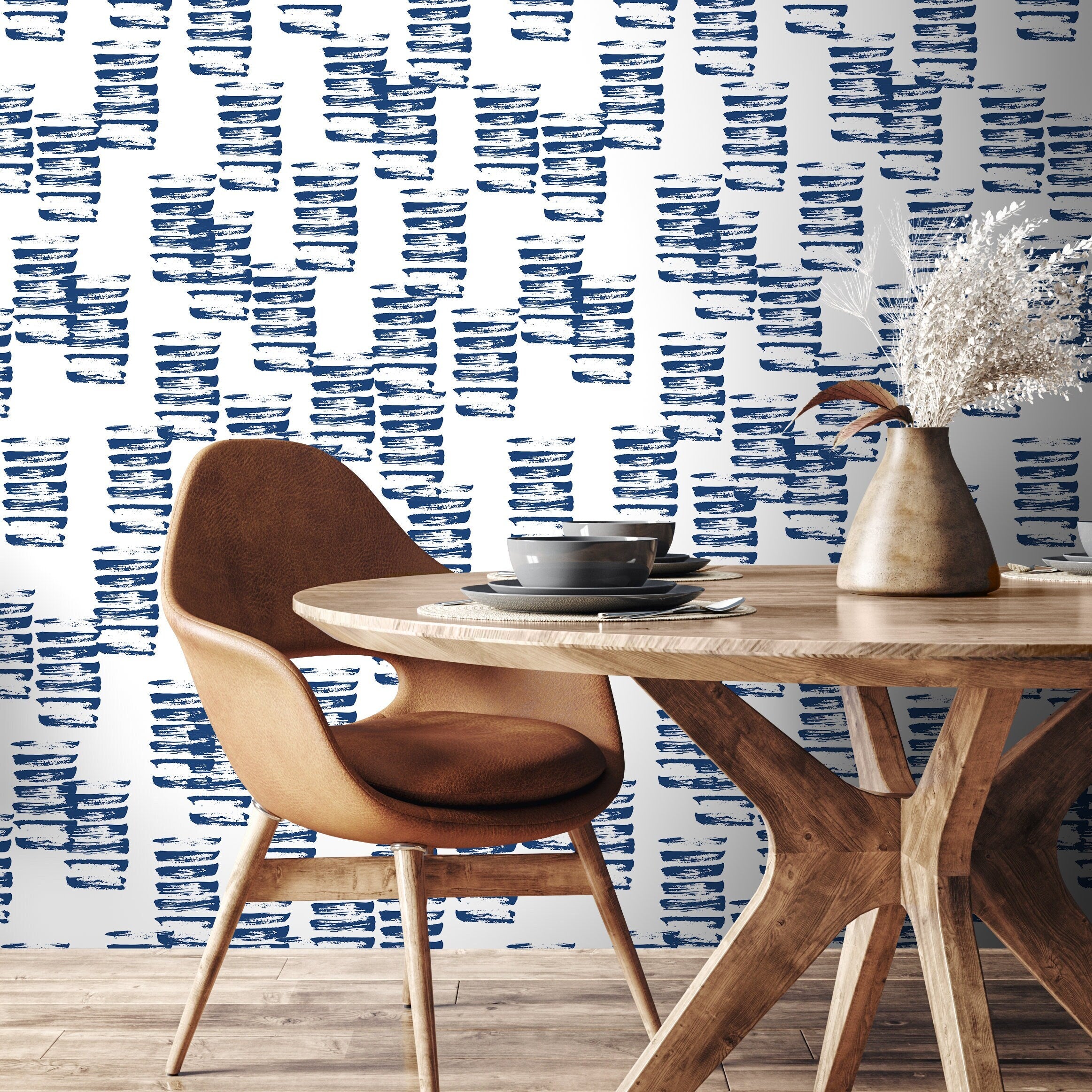 Abstract Wallpaper With Painterly Brush Strokes In Blue - A195