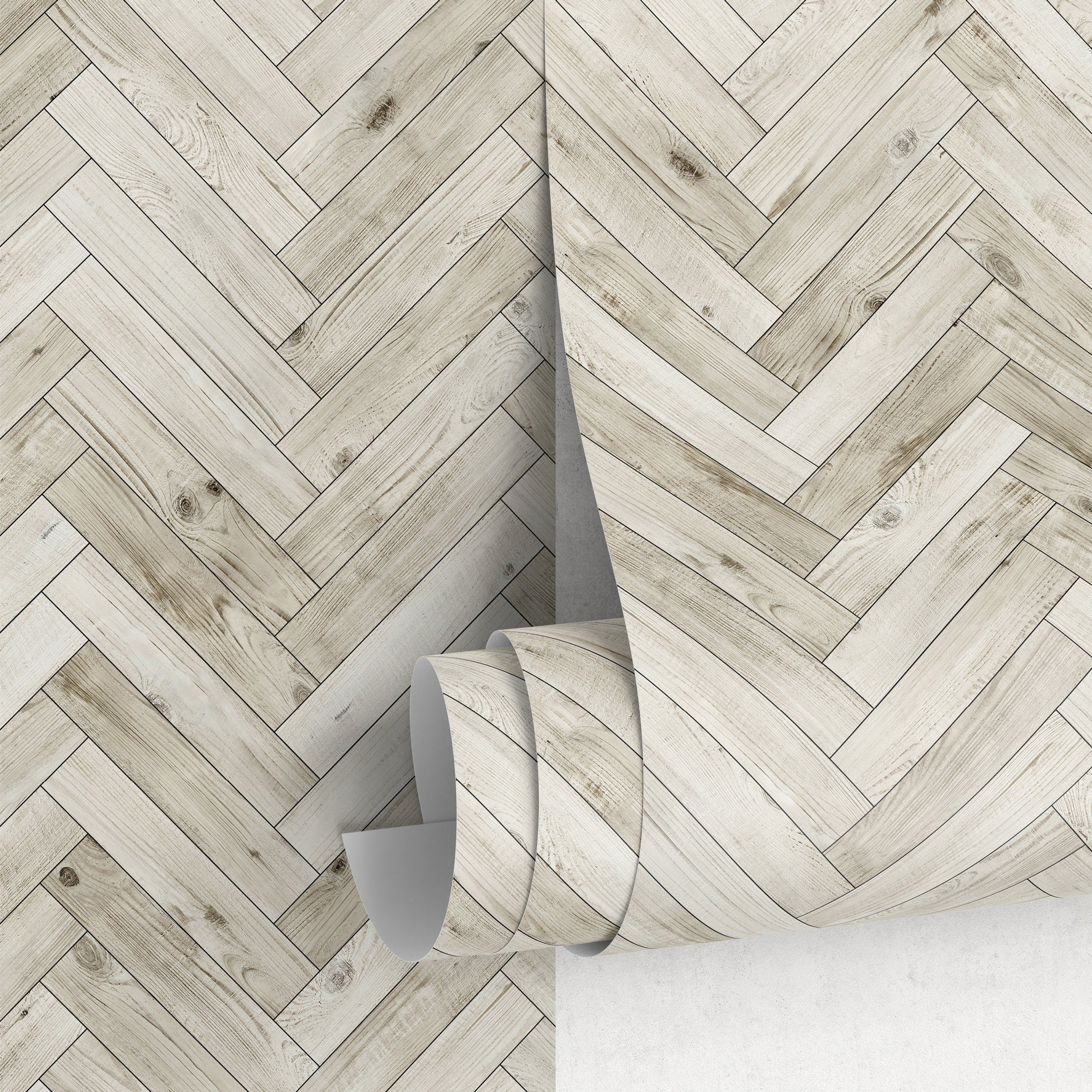 Wood Wallpaper With A Modern Herringbone Motif In Beige And Brown - A430