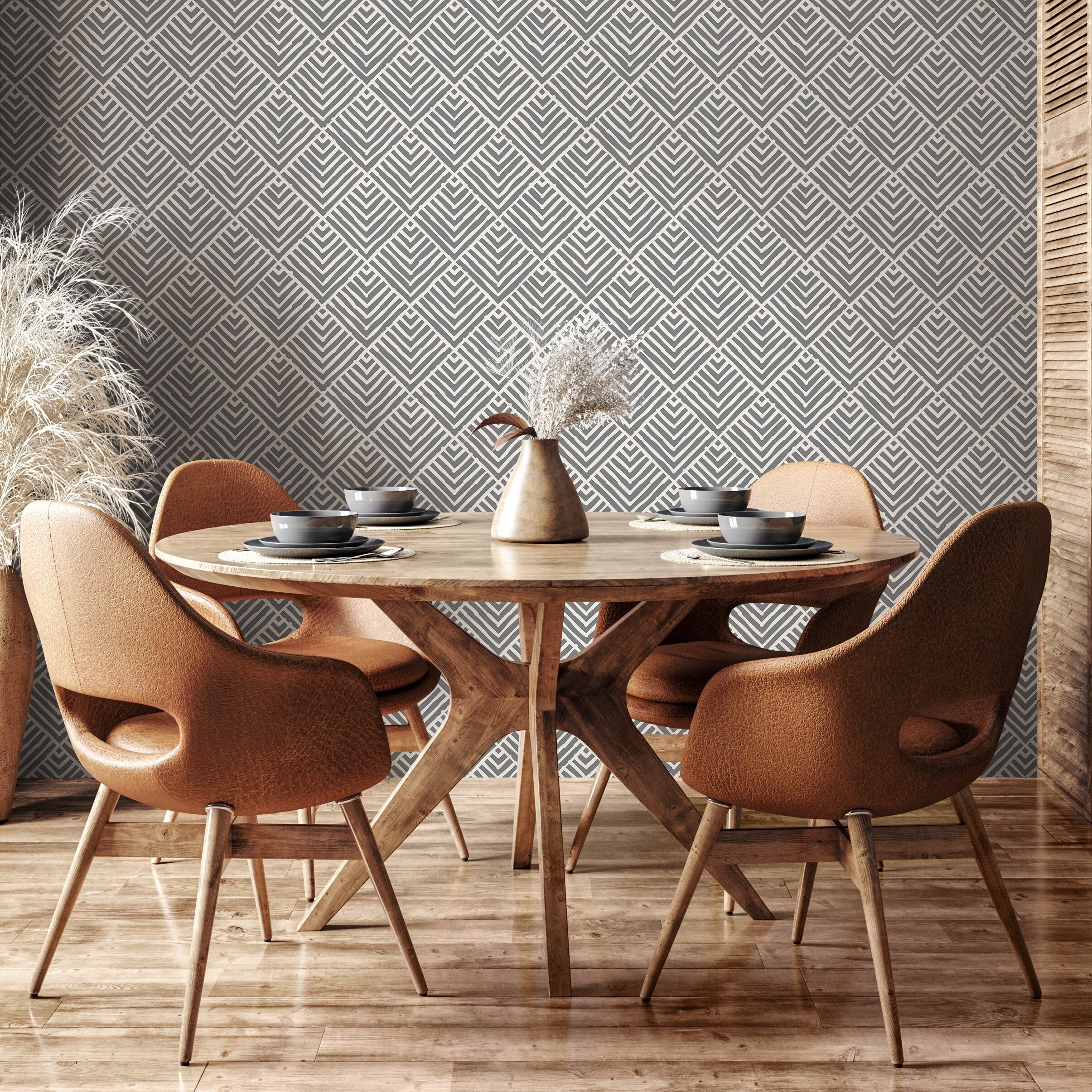 Geometric Wallpaper With A Hand-drawn Diamond Pattern In Gray And White - A465