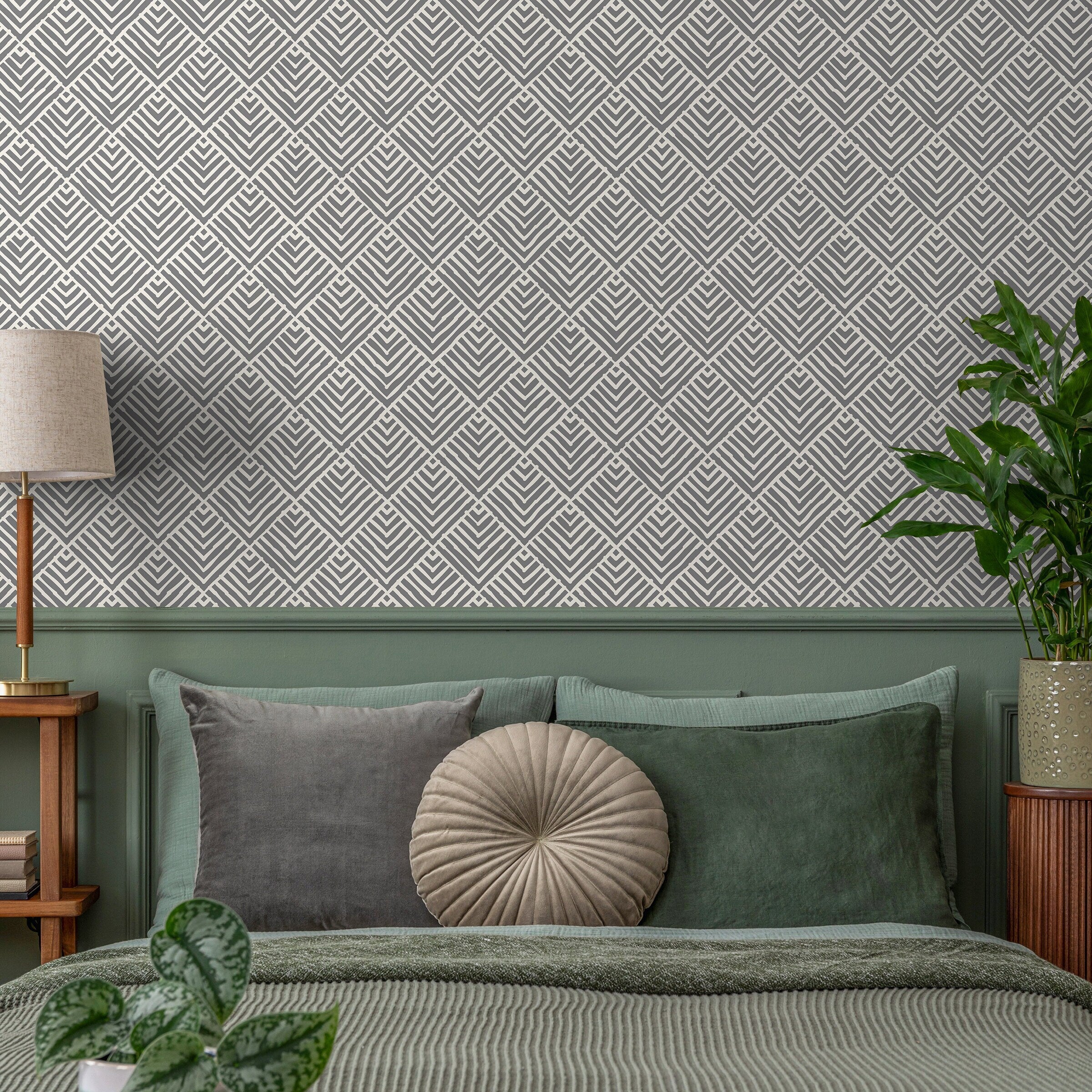 Geometric Wallpaper With A Hand-drawn Diamond Pattern In Gray And White - A465