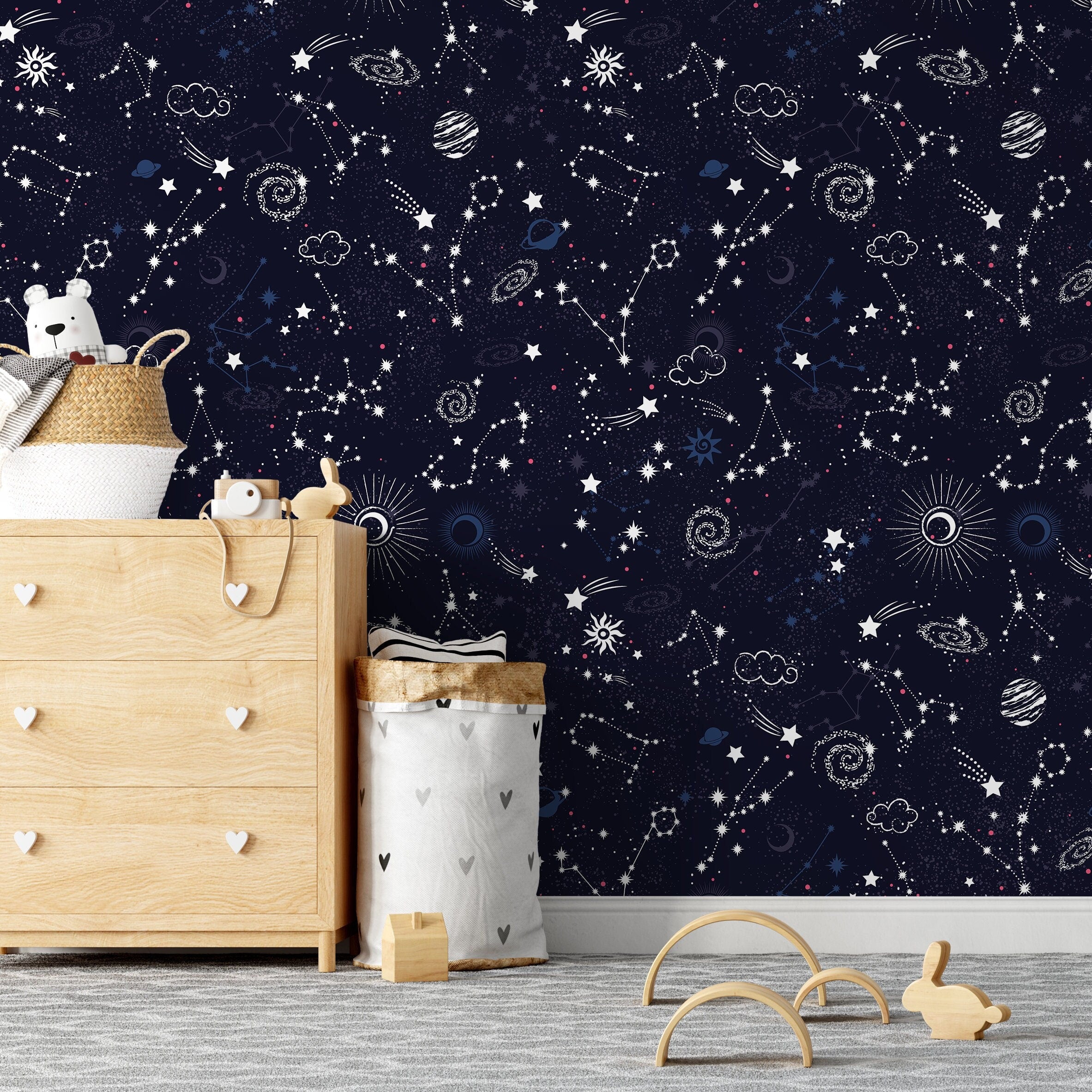 Space Wallpaper With Stars And Galaxies In Blue, White, And Pink - A485