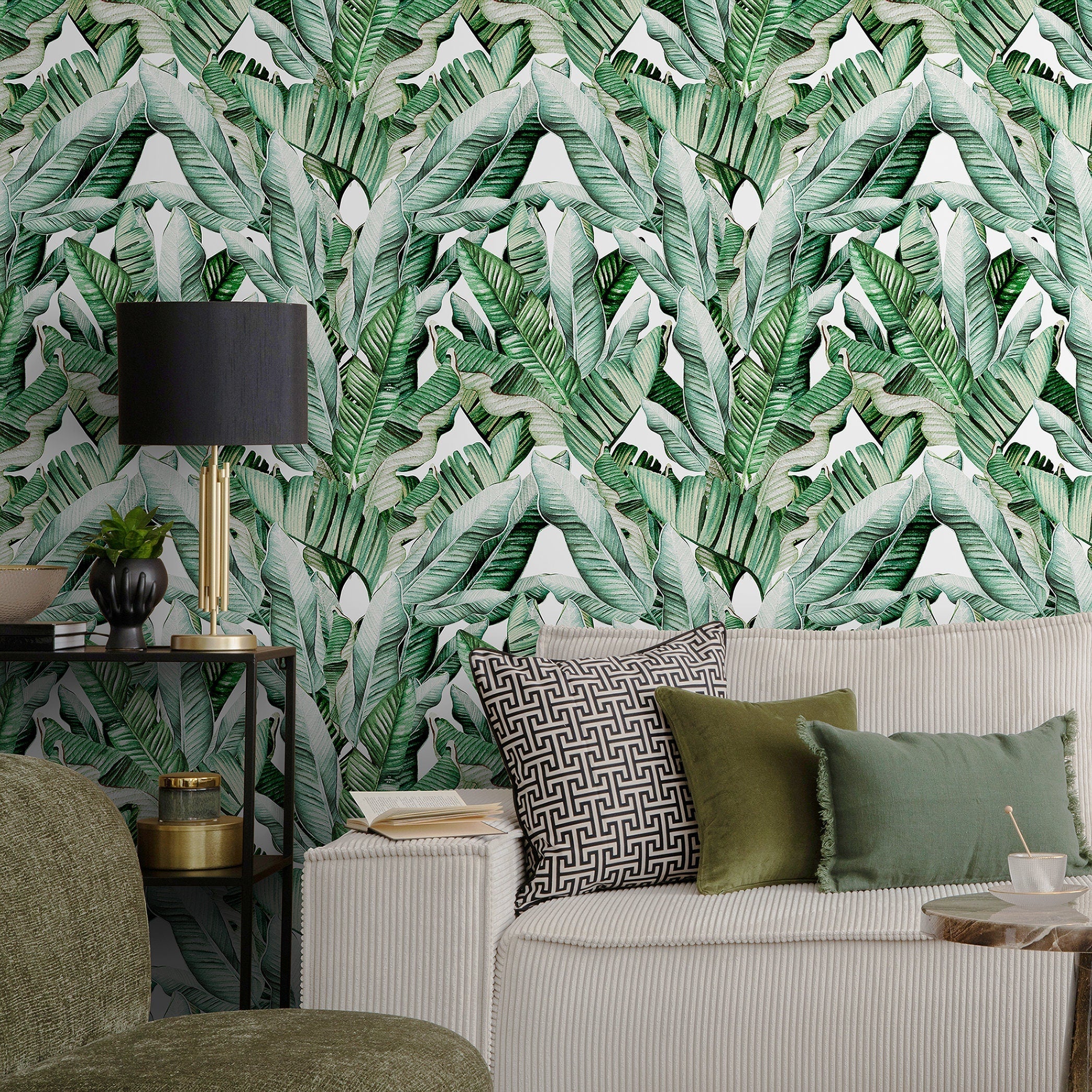 Tropical Wallpaper Featuring Lush Banana Leaves In Green - A527