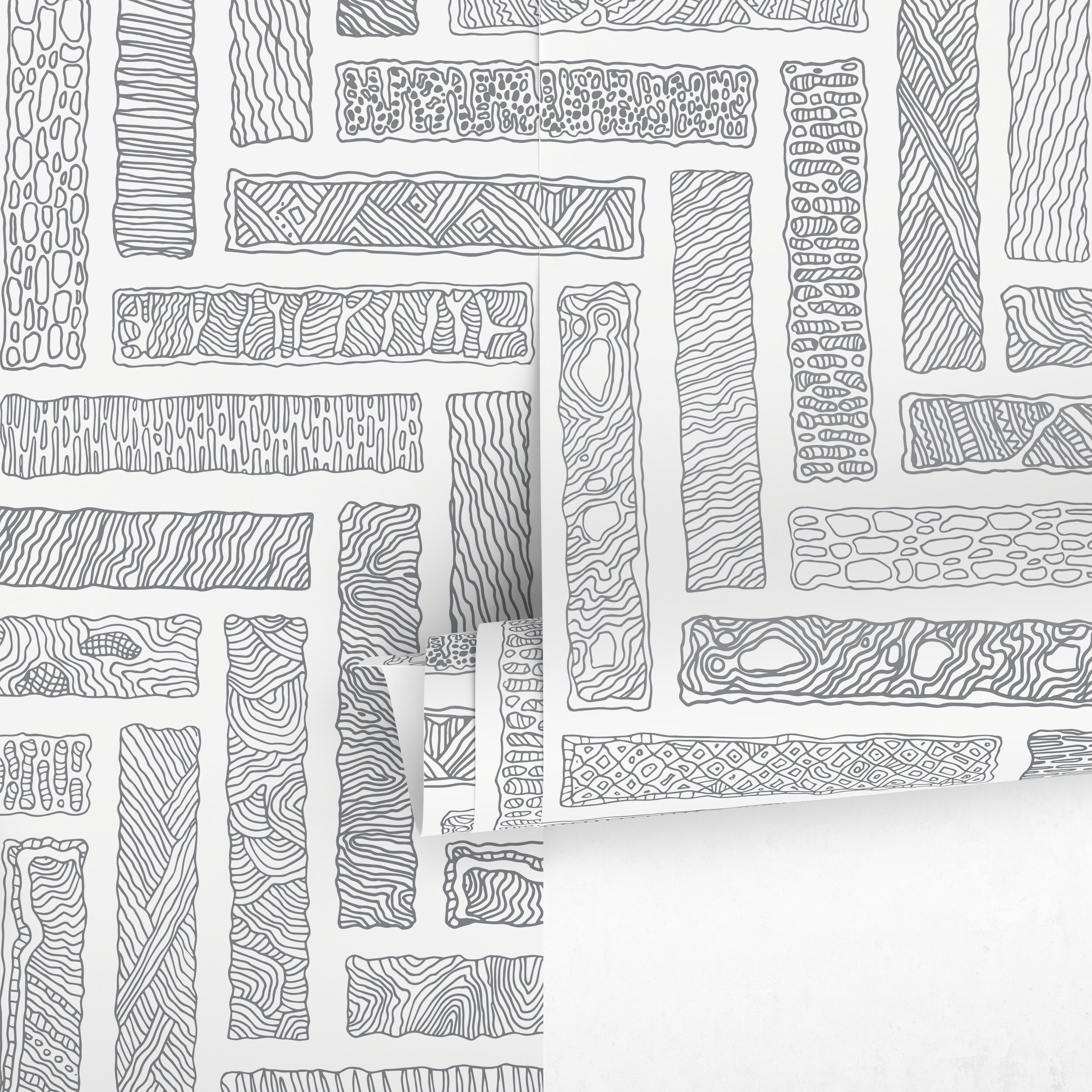 Abstract Wallpaper With Hand-drawn Textured Blocks In Black And White - A533