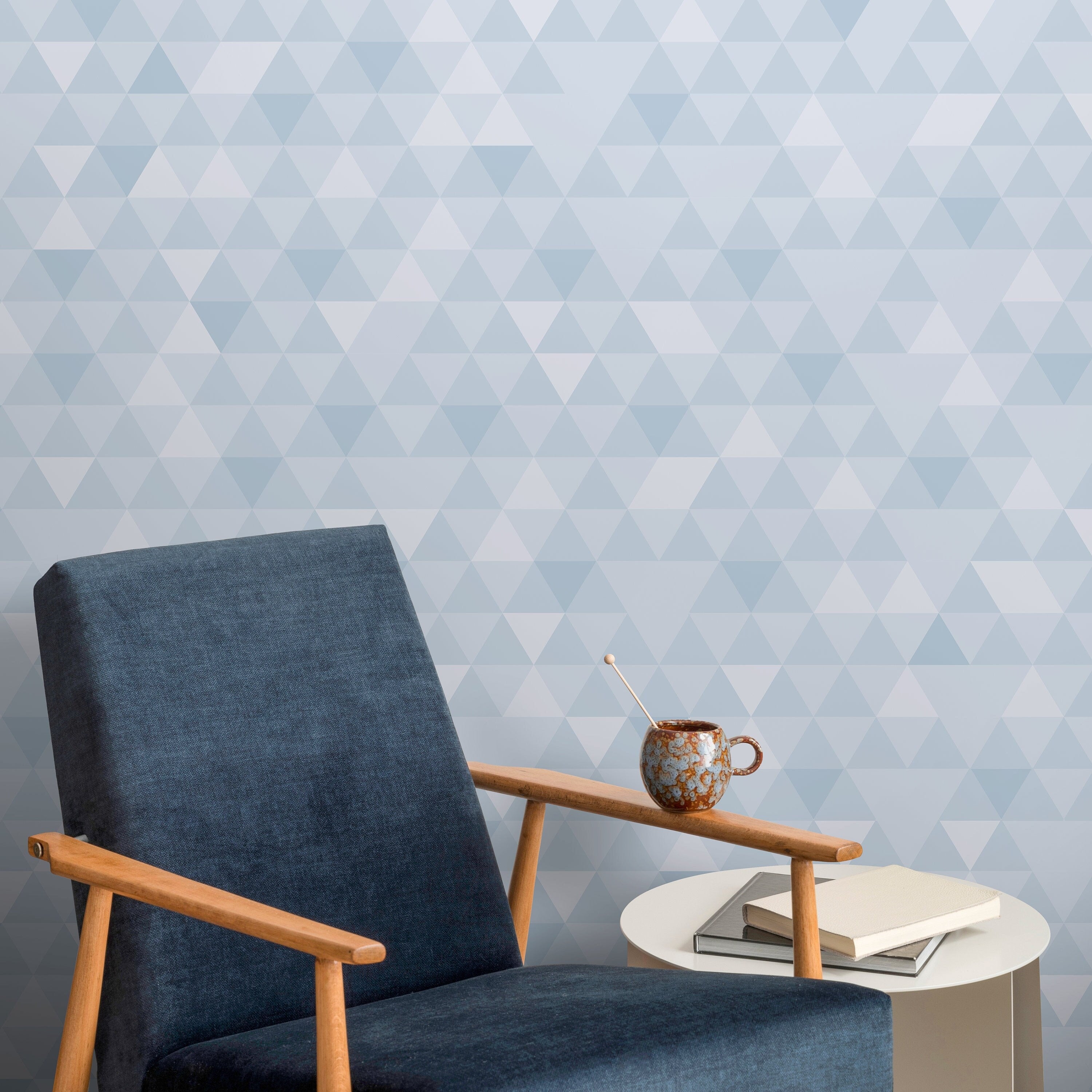 Geometric Wallpaper With A Modern Triangle Mosaic In Shades Of Blue - A010