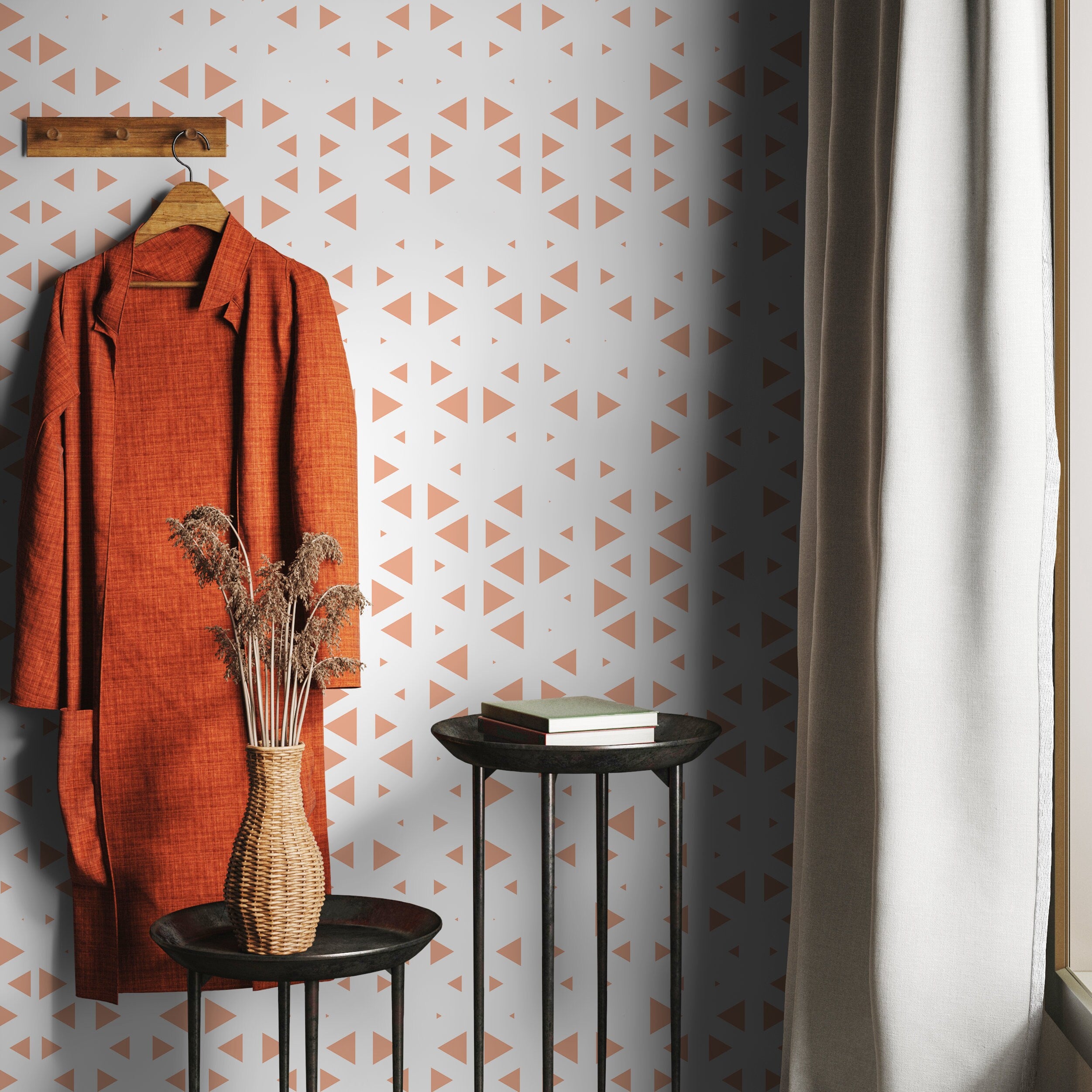 Geometric Wallpaper With A Repeating Triangle Motif In Terracotta - A024