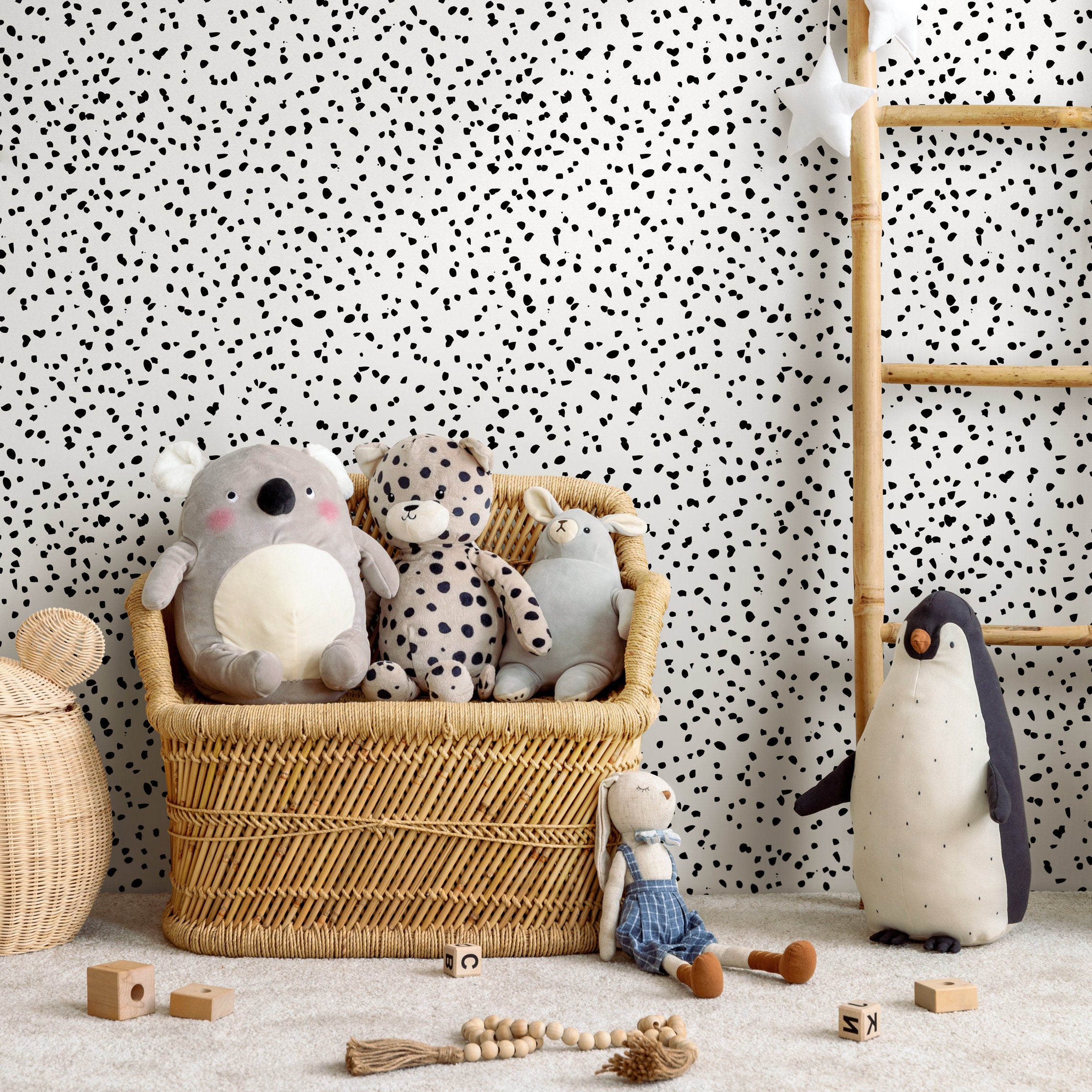 Abstract Wallpaper With A Dalmatian Spot Motif In Black And White - A056