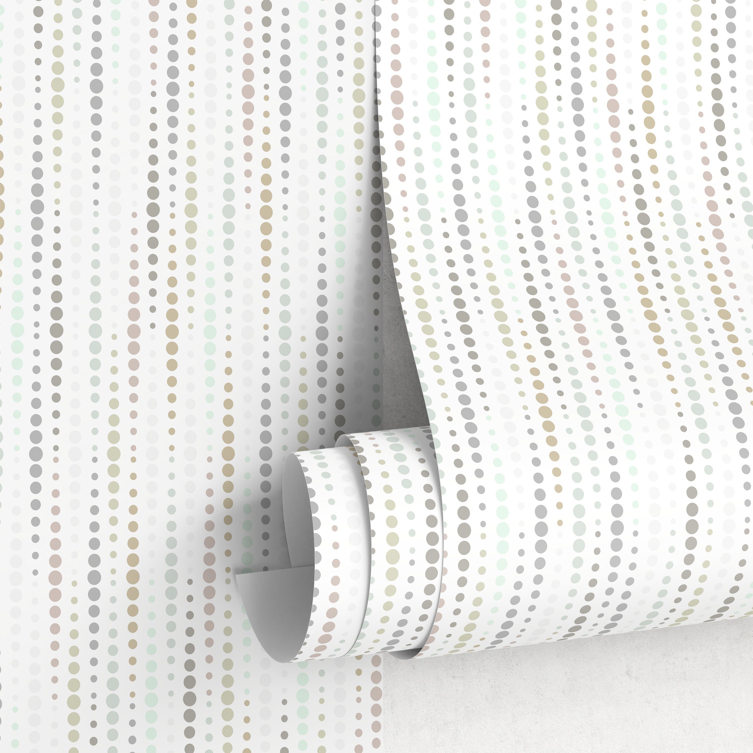 Abstract Wallpaper With Cascading Dots In Gray, Green, And Taupe - A057