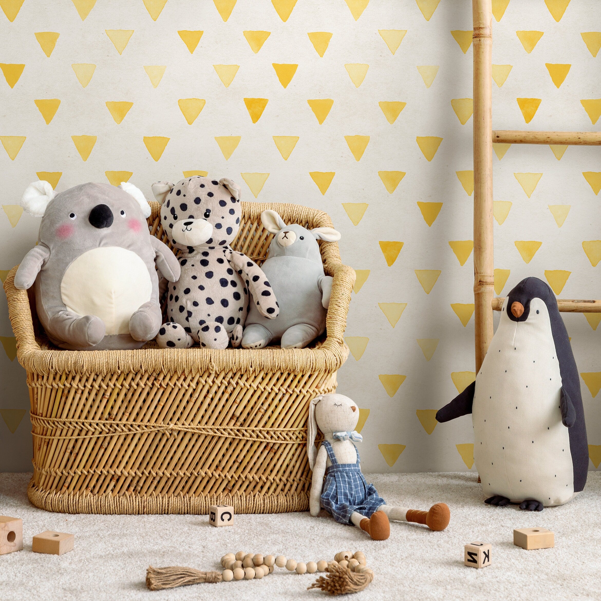 Geometric Wallpaper With A Watercolor Triangle Motif In Yellow - A076