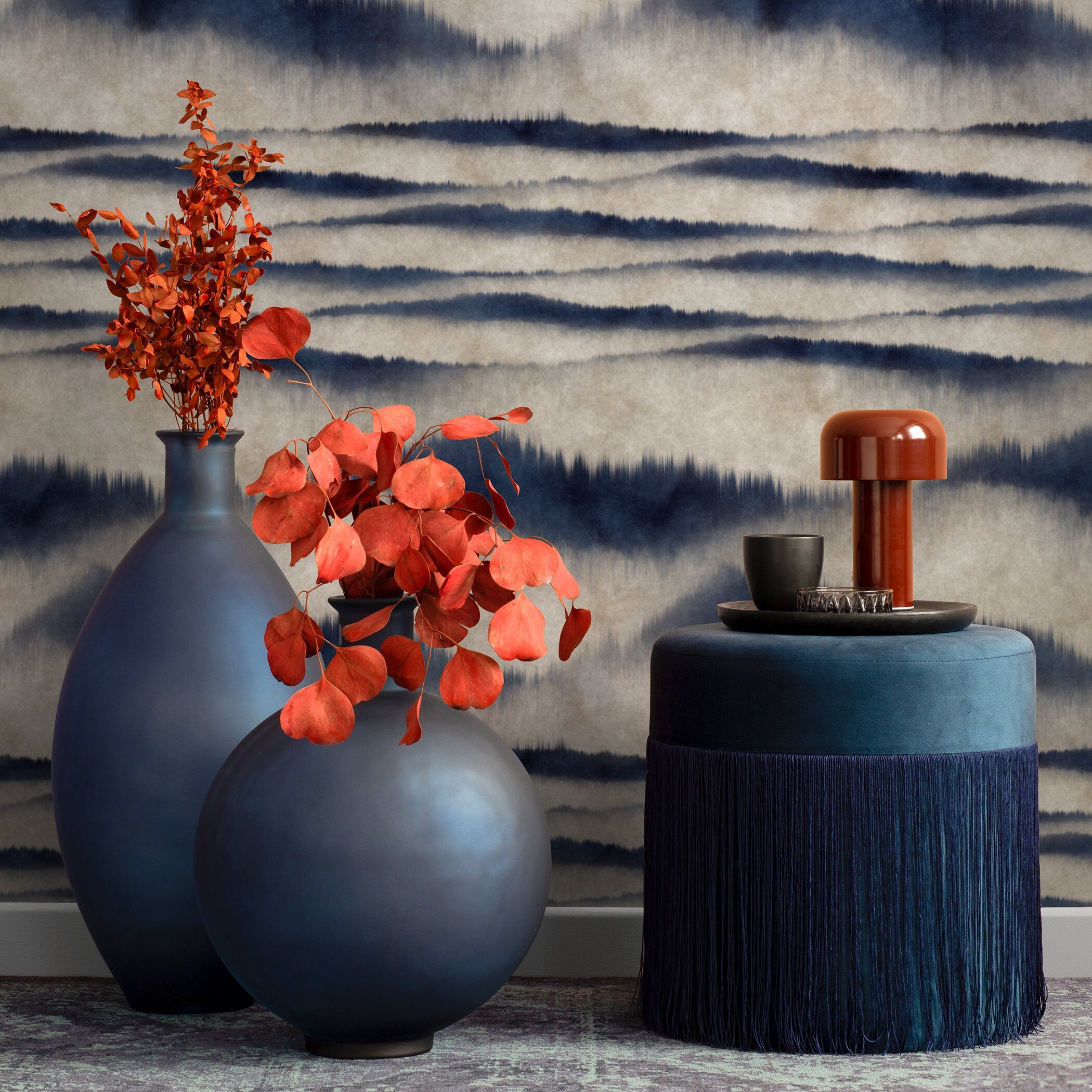 Abstract Wallpaper With A Misty Mountain Motif In Blue And Gray - A102