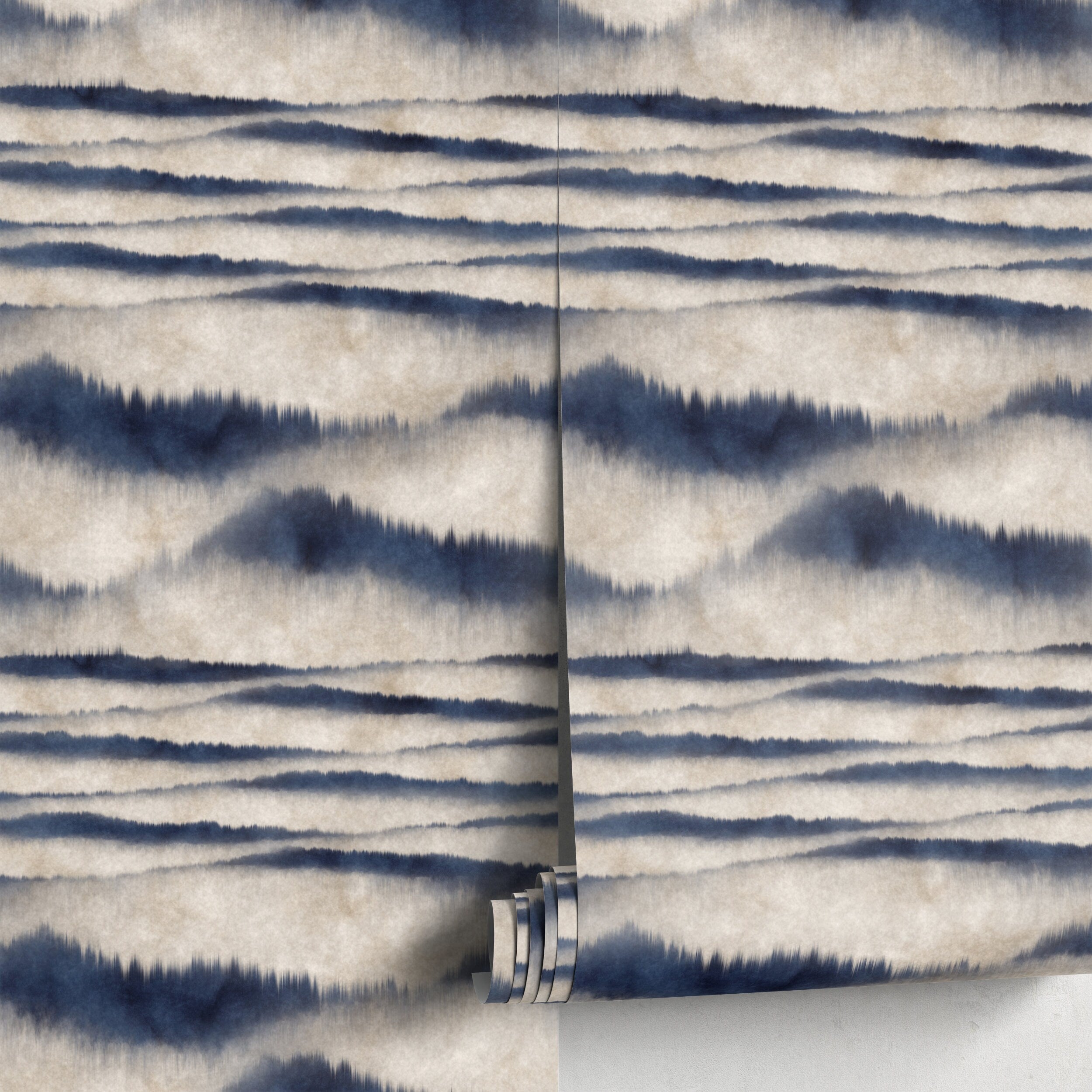 Abstract Wallpaper With A Misty Mountain Motif In Blue And Gray - A102