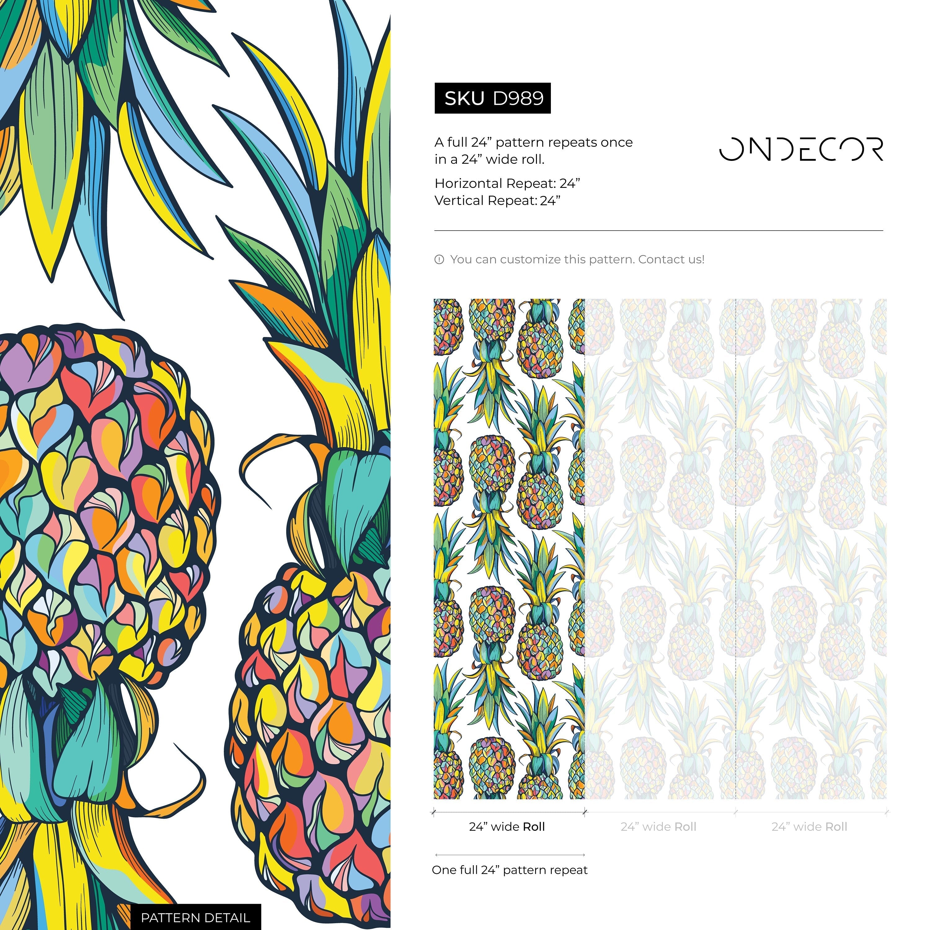 Tropical Wallpaper With Mosaic Style Pineapples In Yellow, Blue, And Green - D989