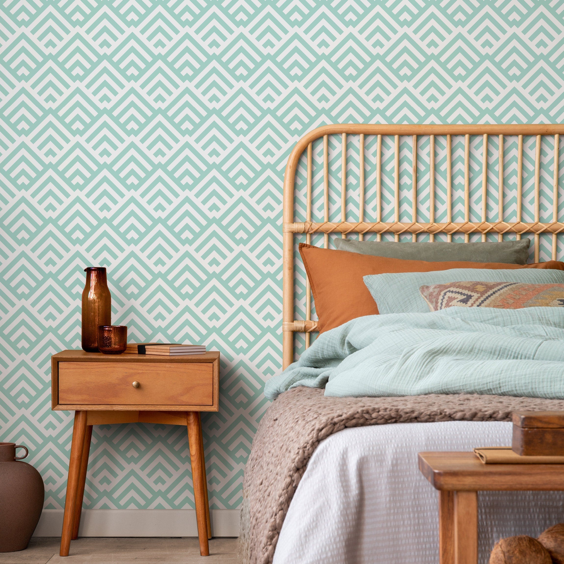 Geometric Wallpaper With A Modern Chevron Pattern In Light Blue - A108