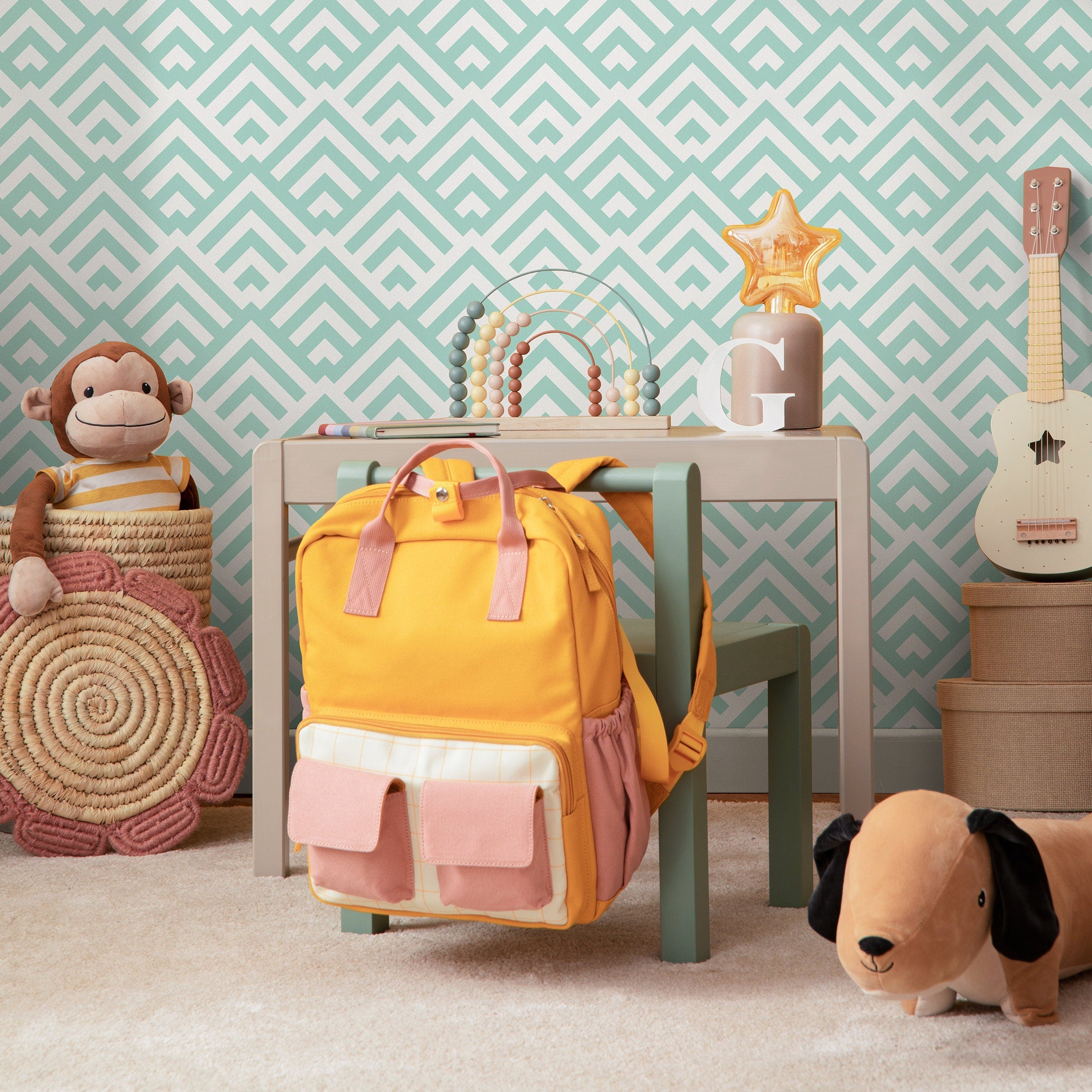 Geometric Wallpaper With A Modern Chevron Pattern In Light Blue - A108