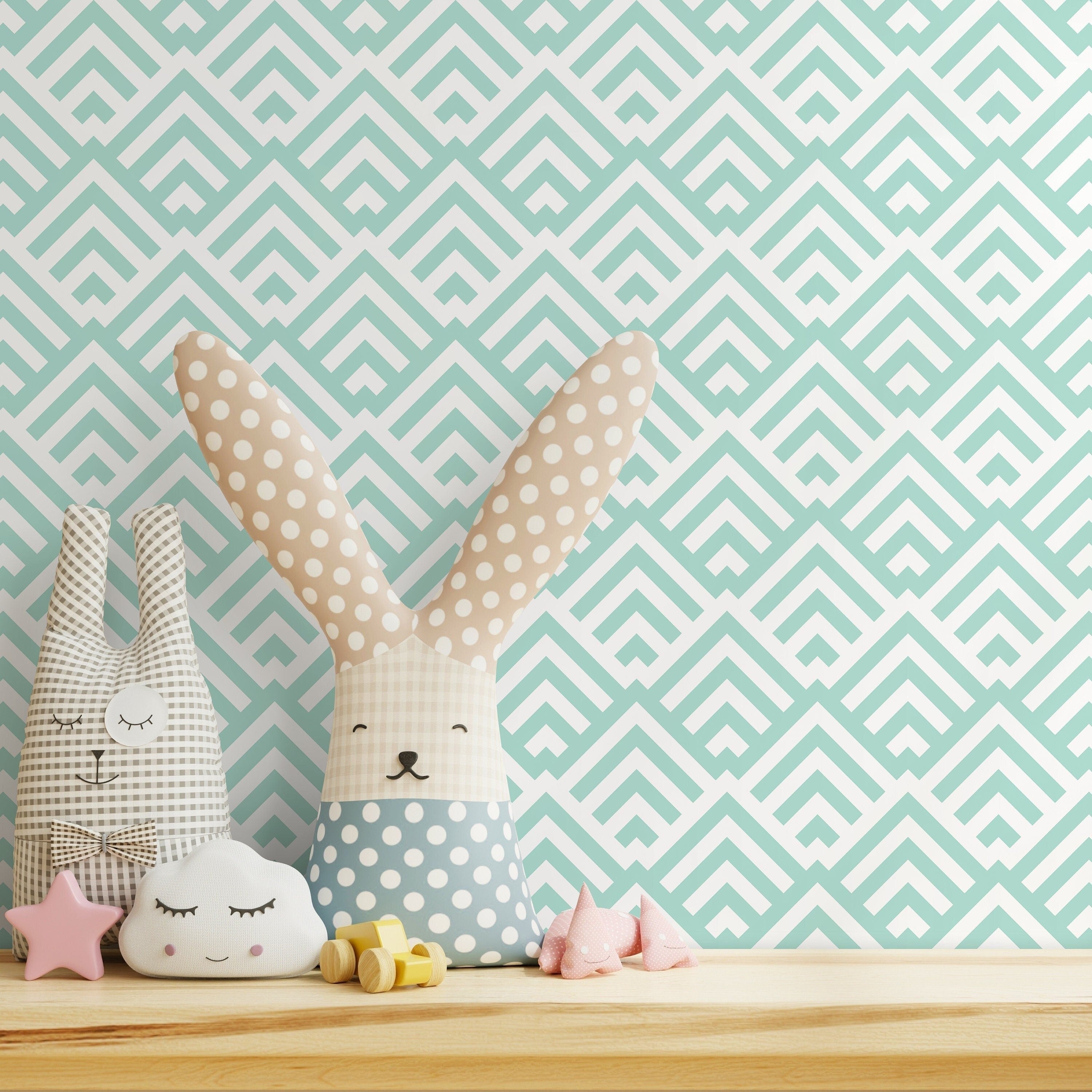 Geometric Wallpaper With A Modern Chevron Pattern In Light Blue - A108