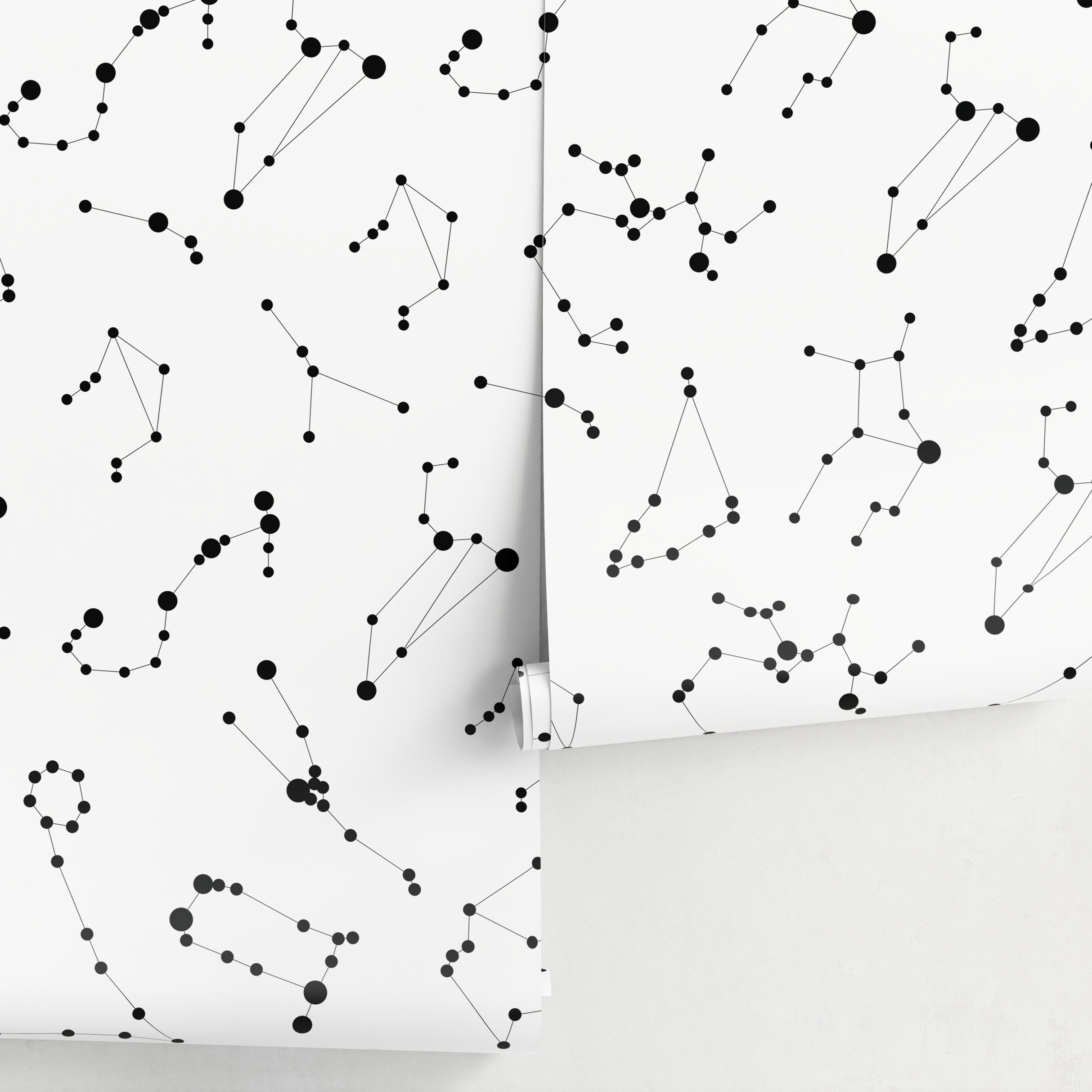 Celestial Wallpaper Featuring Zodiac Constellations In Black And White - A116