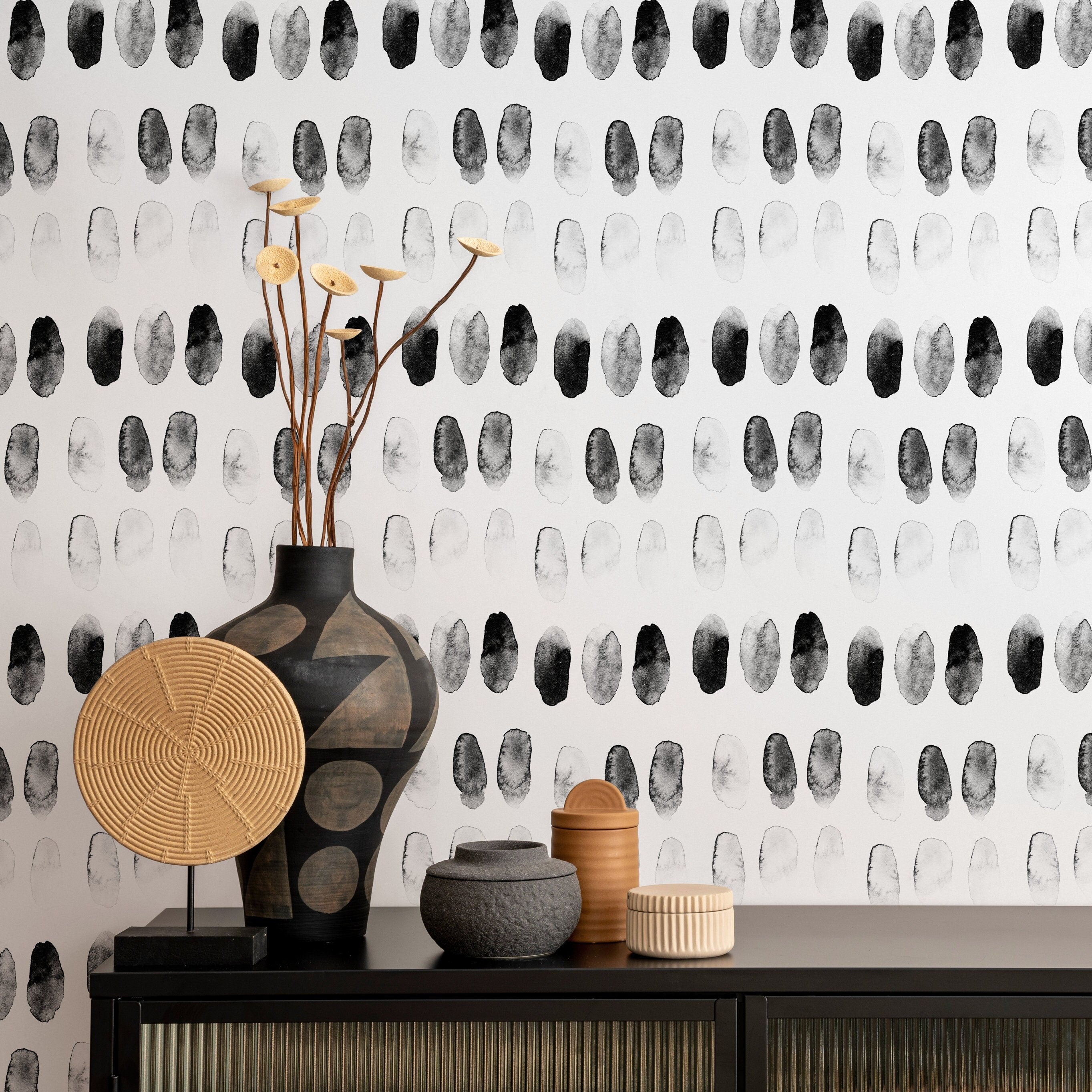 Watercolor Wallpaper With A Minimalist Brushstroke Pattern In Black And White - A248