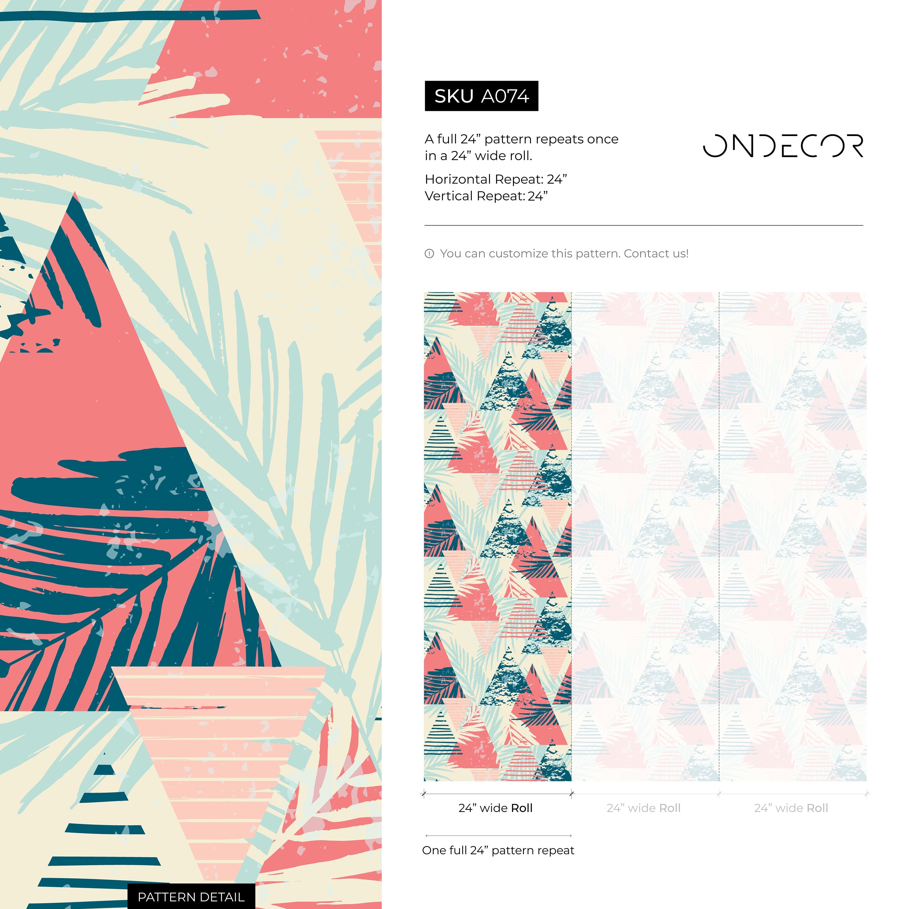 Abstract Wallpaper With A Tropical And Geometric Motif In Coral And Teal - A074