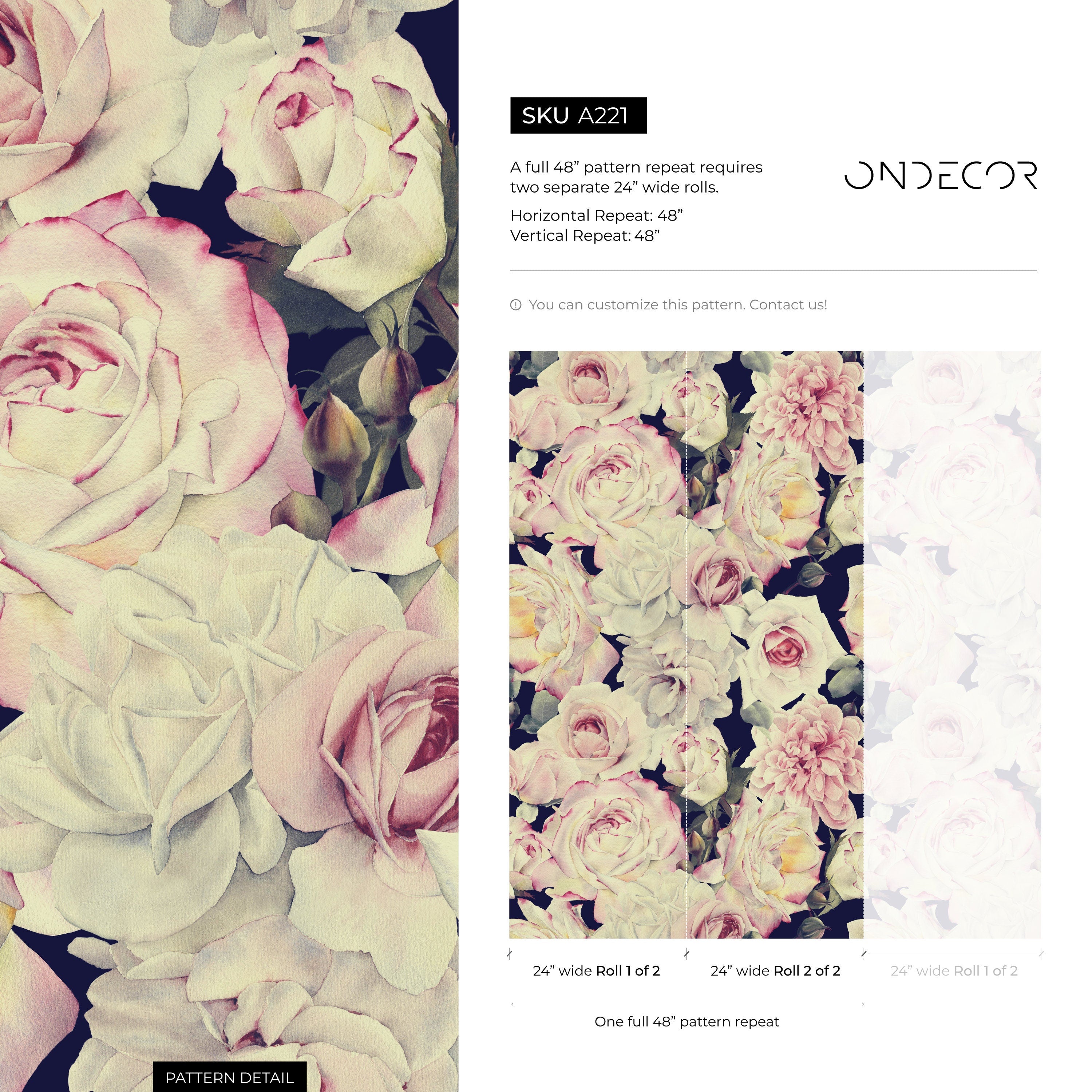 Floral Wallpaper With A Vintage Rose Motif In Pink And Blue - A221