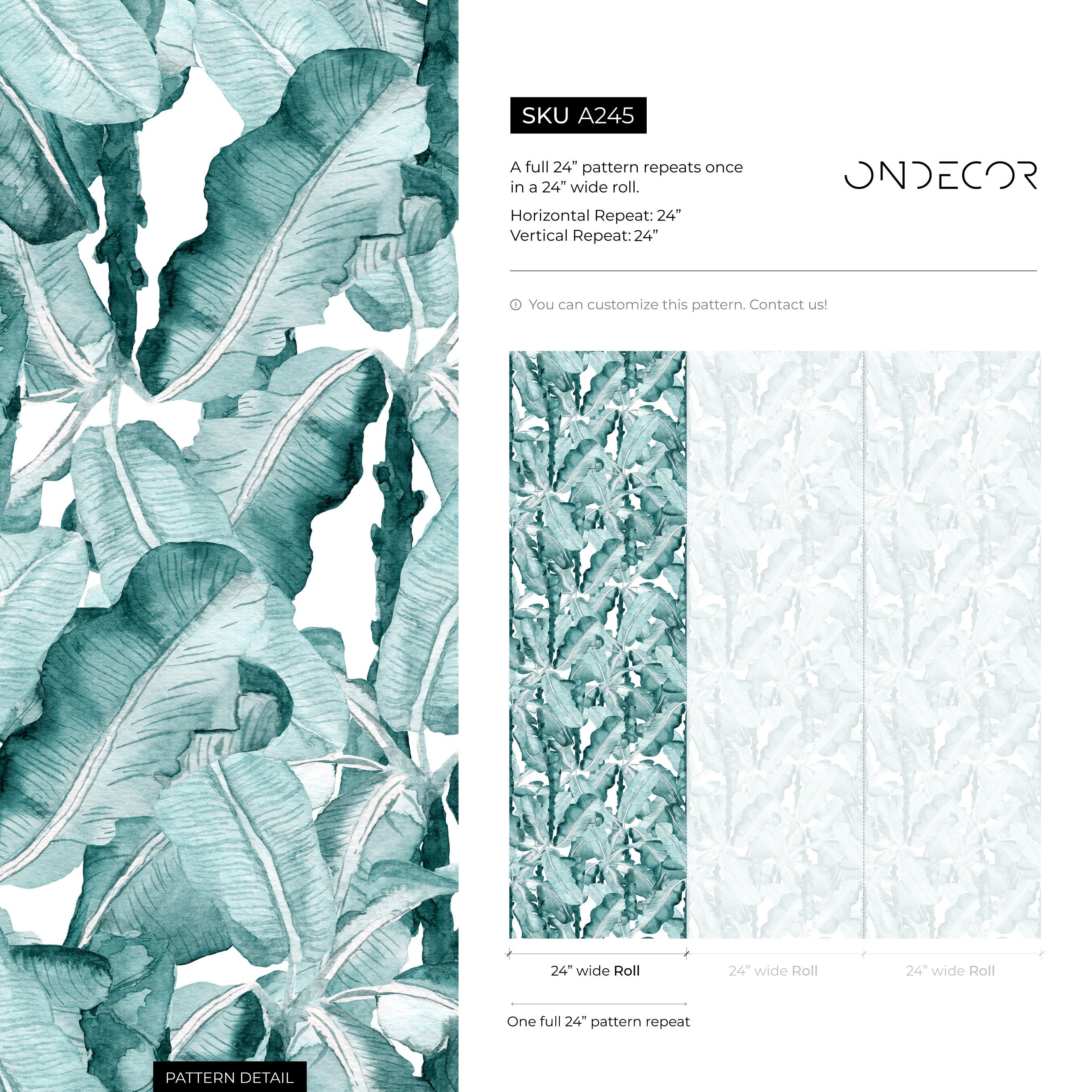 Tropical Wallpaper With A Watercolor Banana Leaf Motif In Green - A245