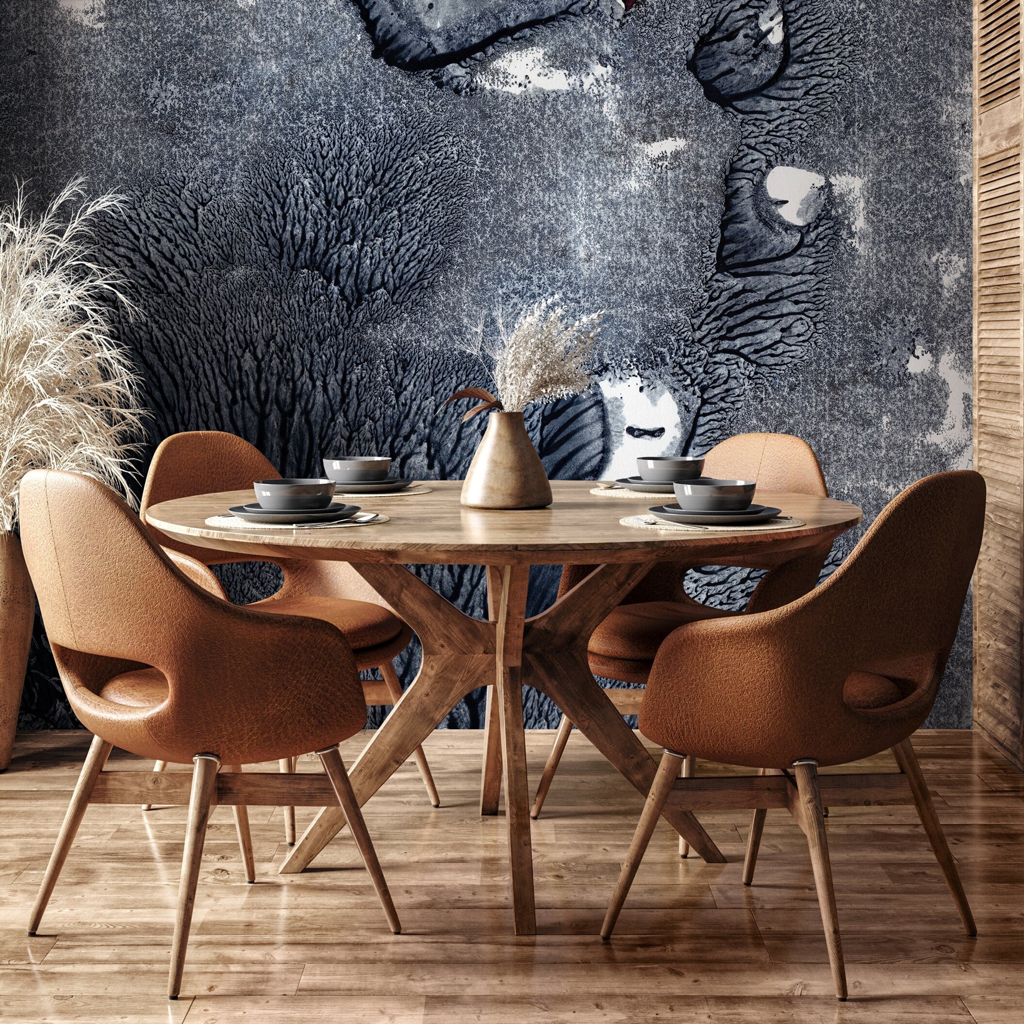 Abstract Wallpaper With A Textured Ink Blot Motif In Black, Gray, And Red - A349