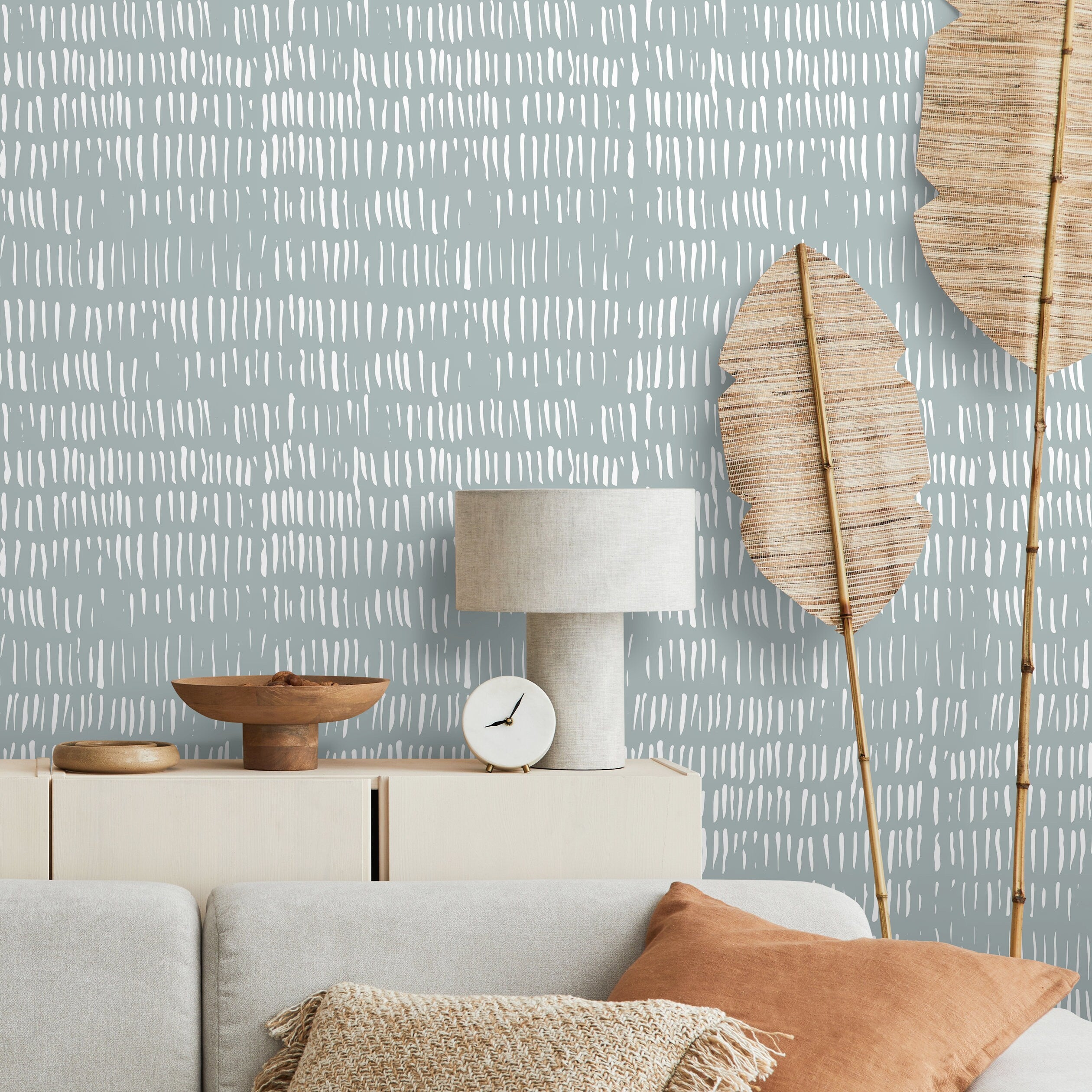 Abstract Wallpaper With Hand-drawn Vertical Lines In Sage Green And White - A635