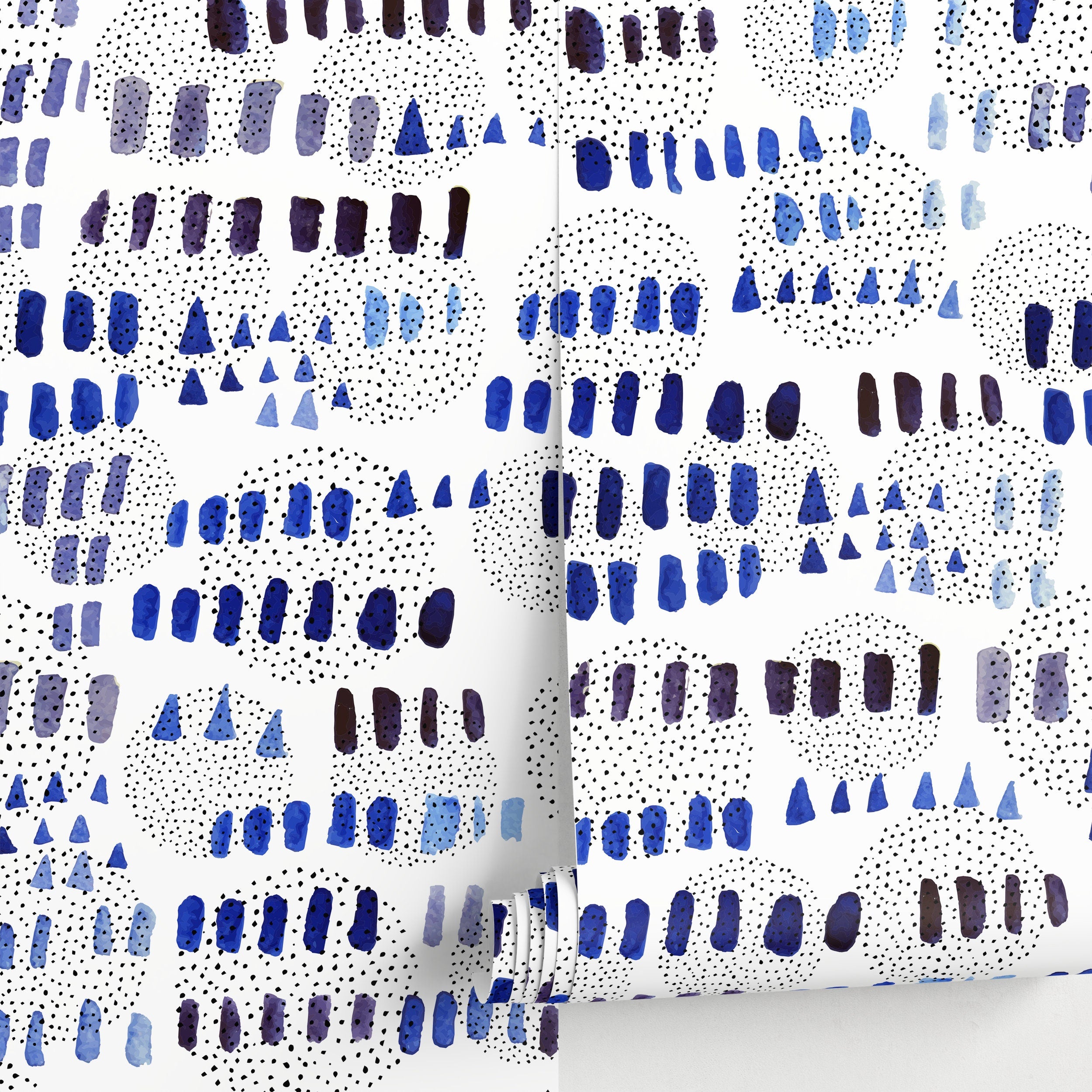 Abstract Wallpaper With Watercolor Brush Strokes In Blue, Purple, And Black - A028