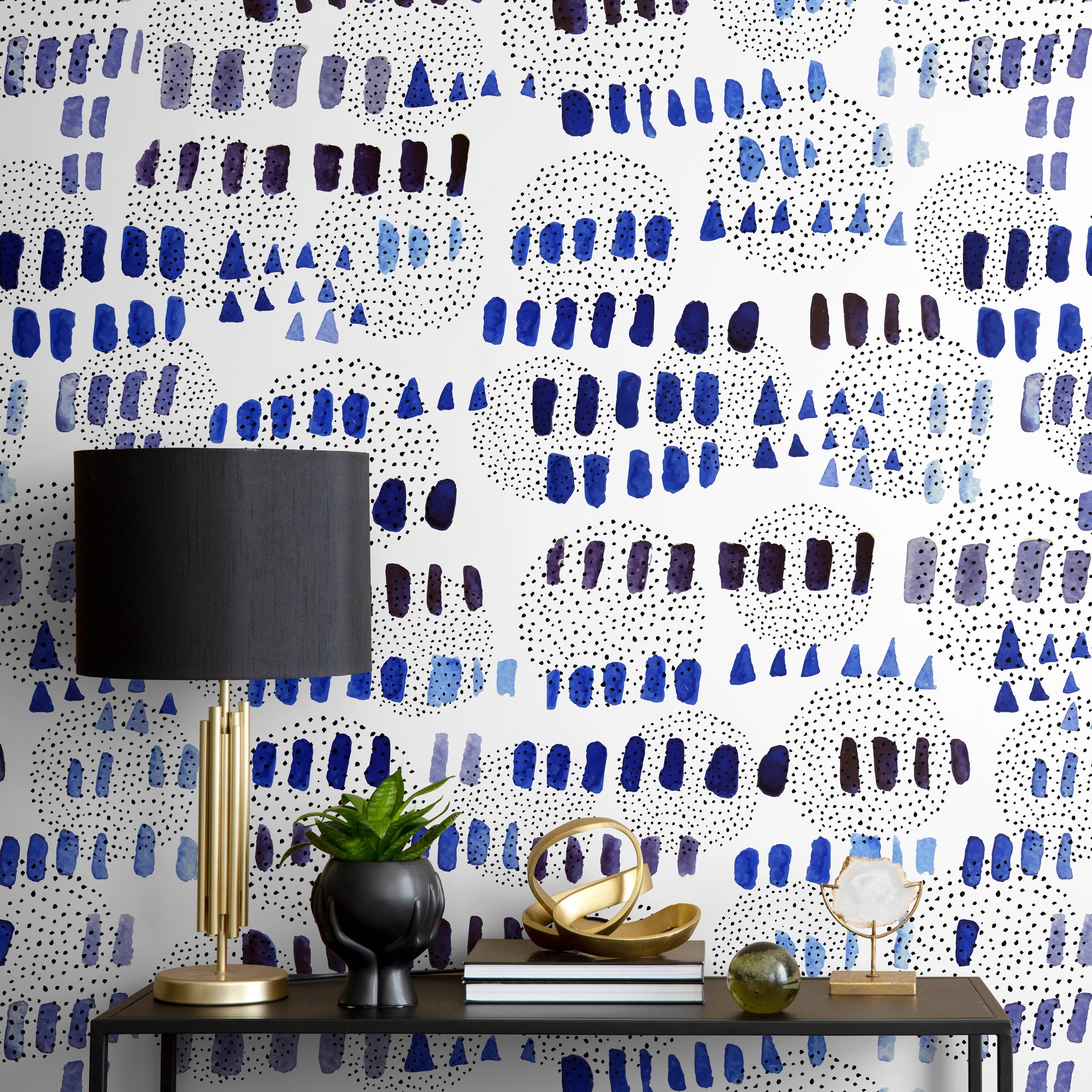 Abstract Wallpaper With Watercolor Brush Strokes In Blue, Purple, And Black - A028