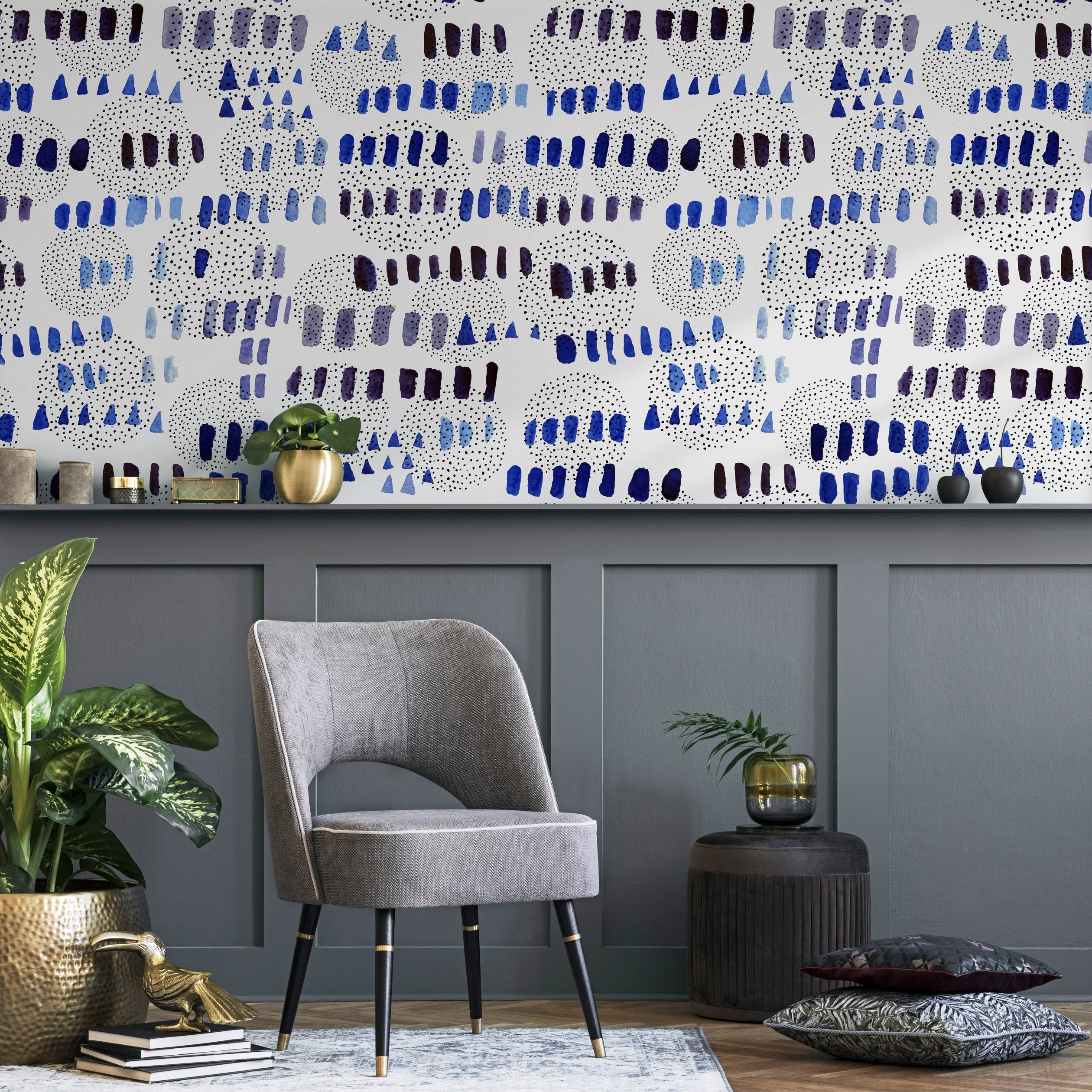 Abstract Wallpaper With Watercolor Brush Strokes In Blue, Purple, And Black - A028