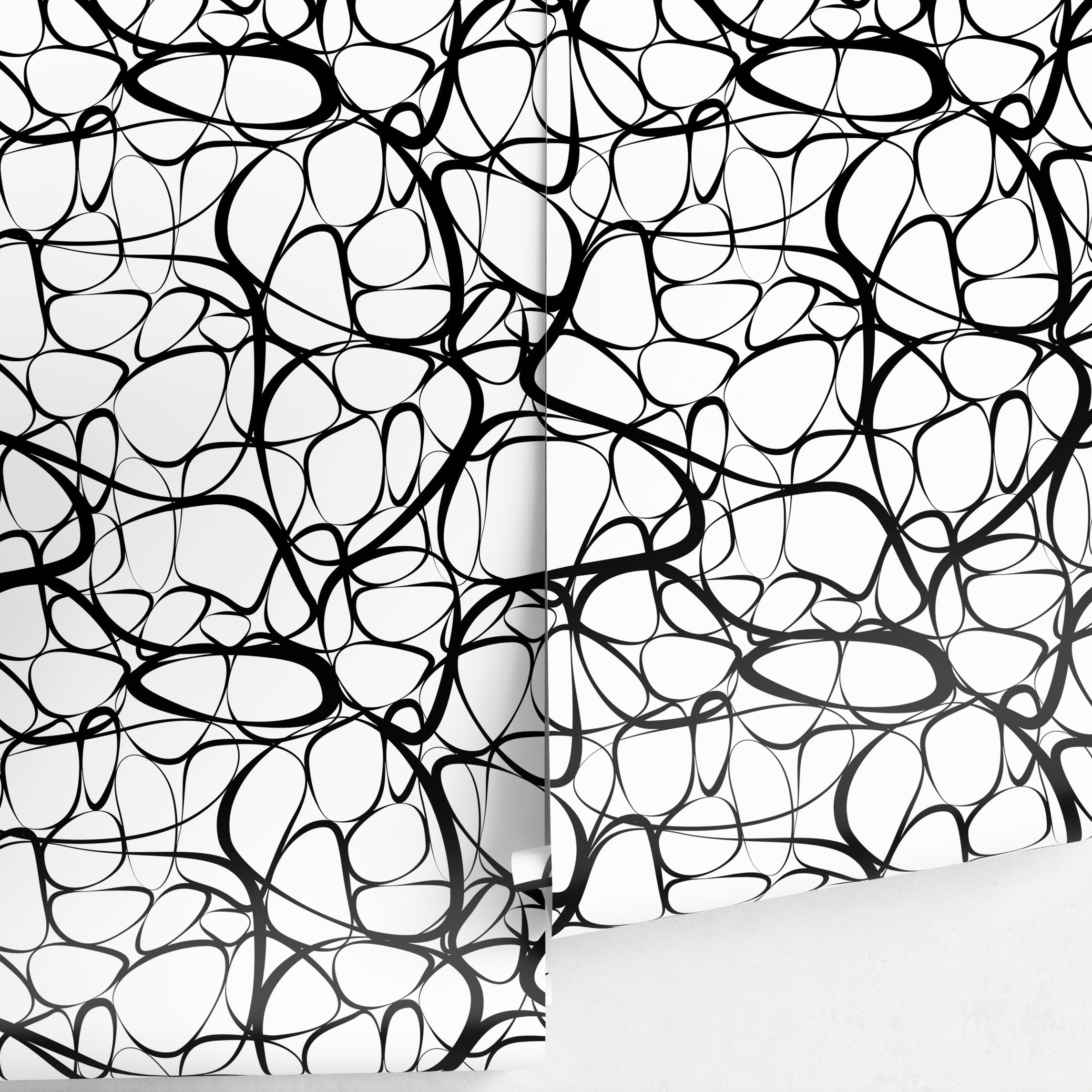 Abstract Wallpaper With A Fluid Linear Design In Black And White - A042