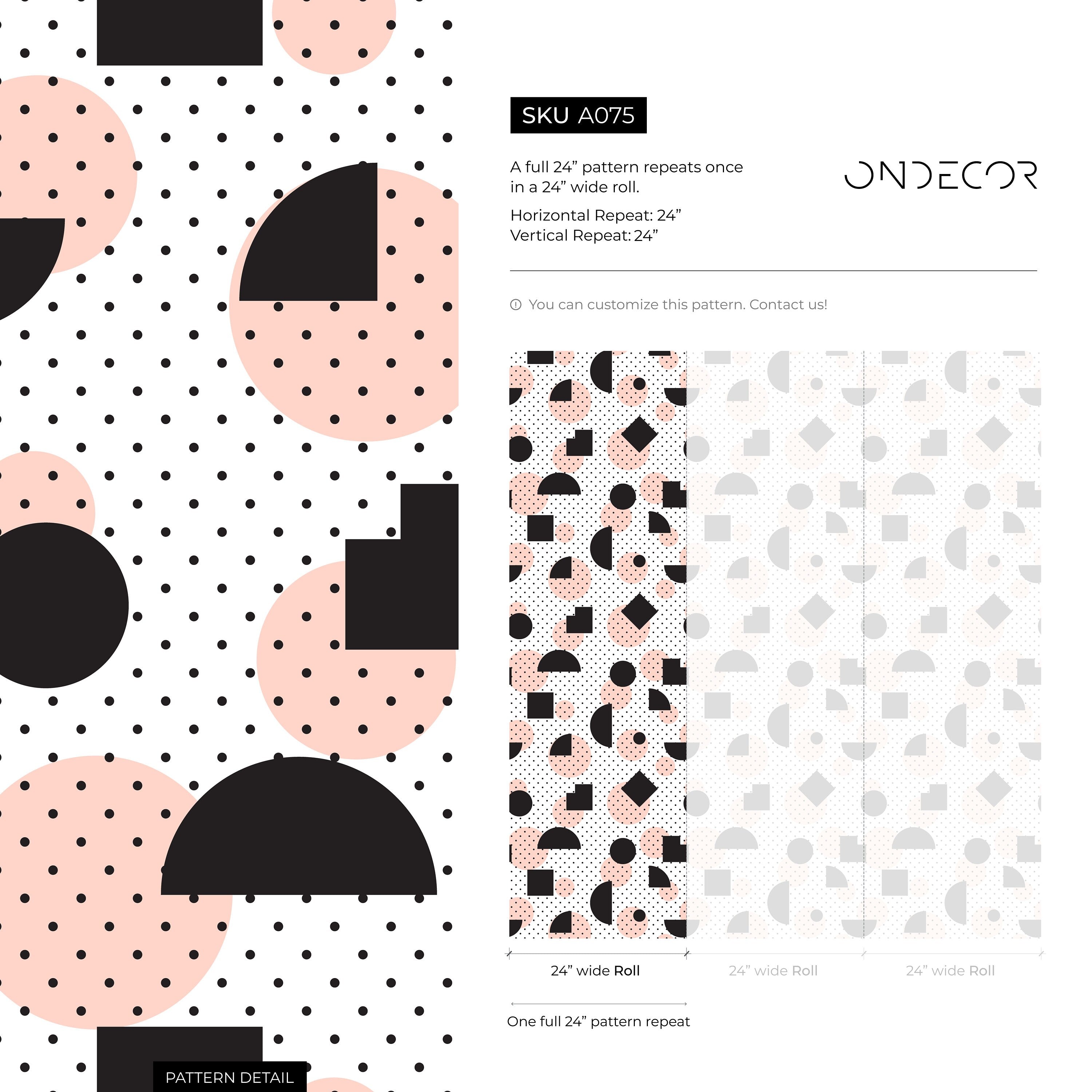 Geometric Wallpaper With Abstract Shapes And Polka Dots In Black And Pink - A075