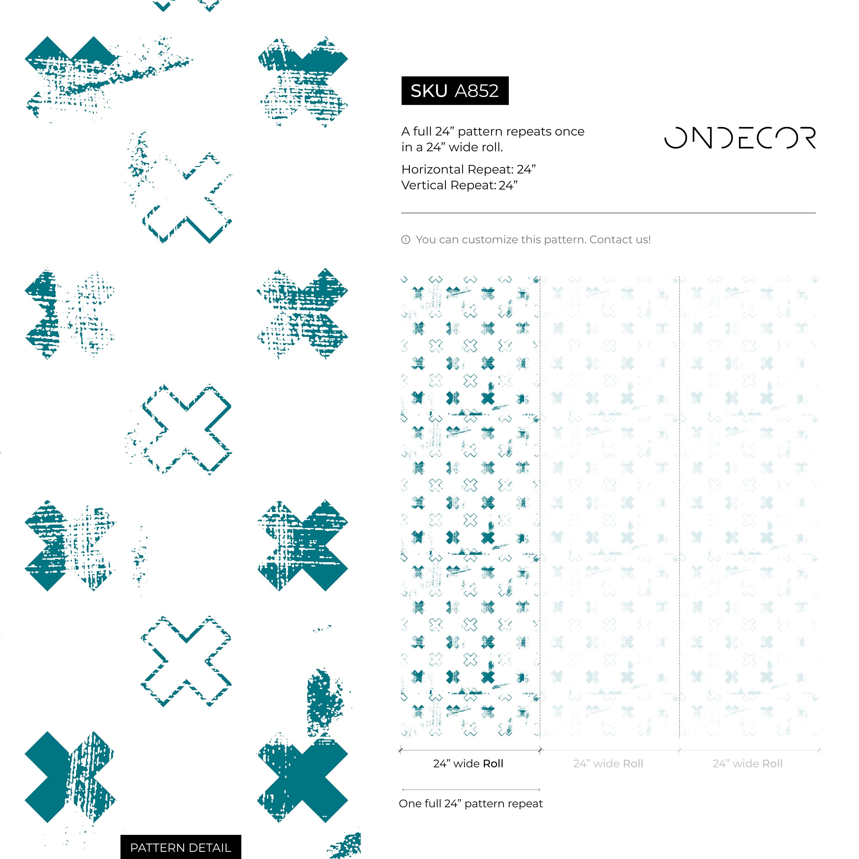 Geometric Wallpaper With A Distressed Cross Motif In Teal - A852