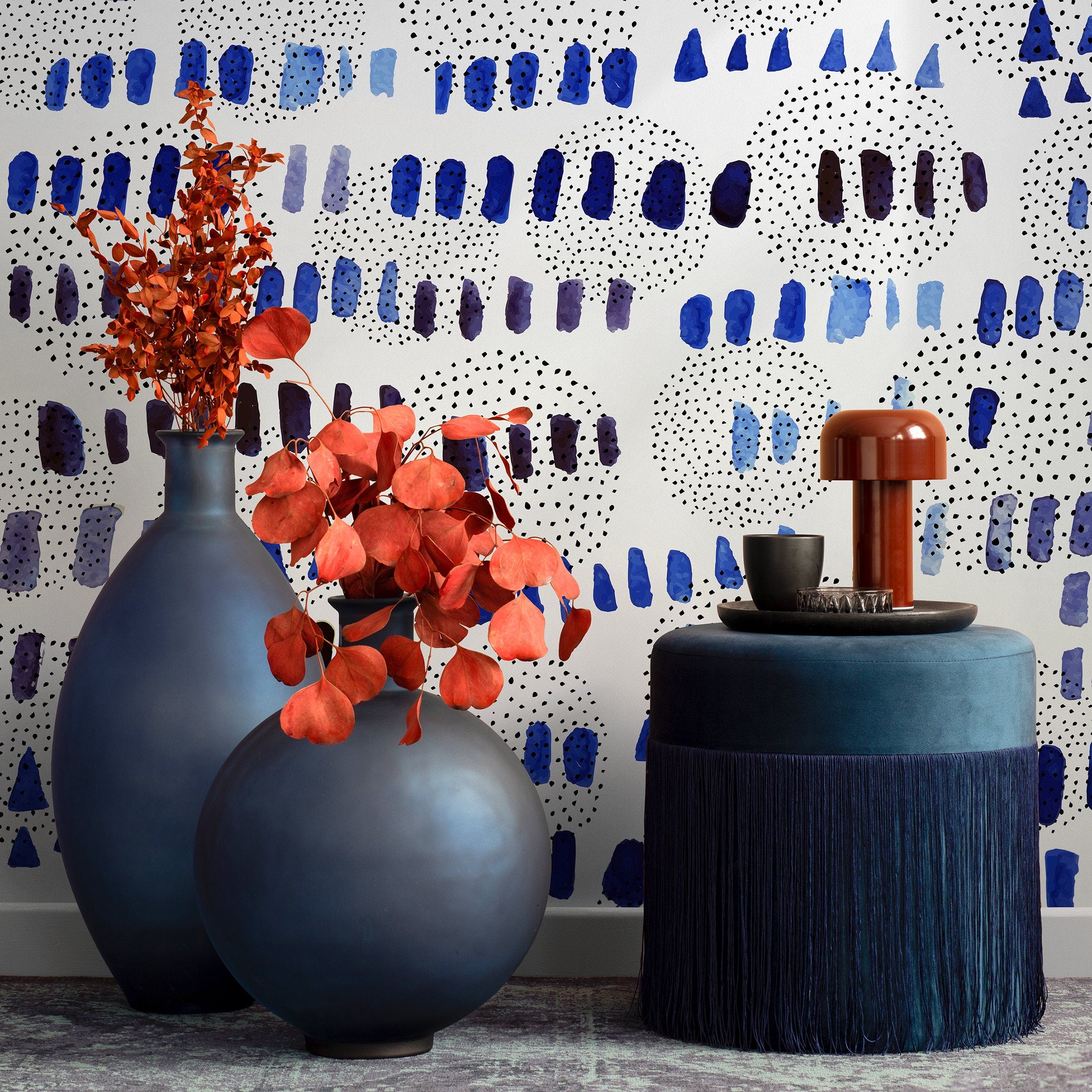 Abstract Wallpaper With Watercolor Brush Strokes In Blue, Purple, And Black - A028