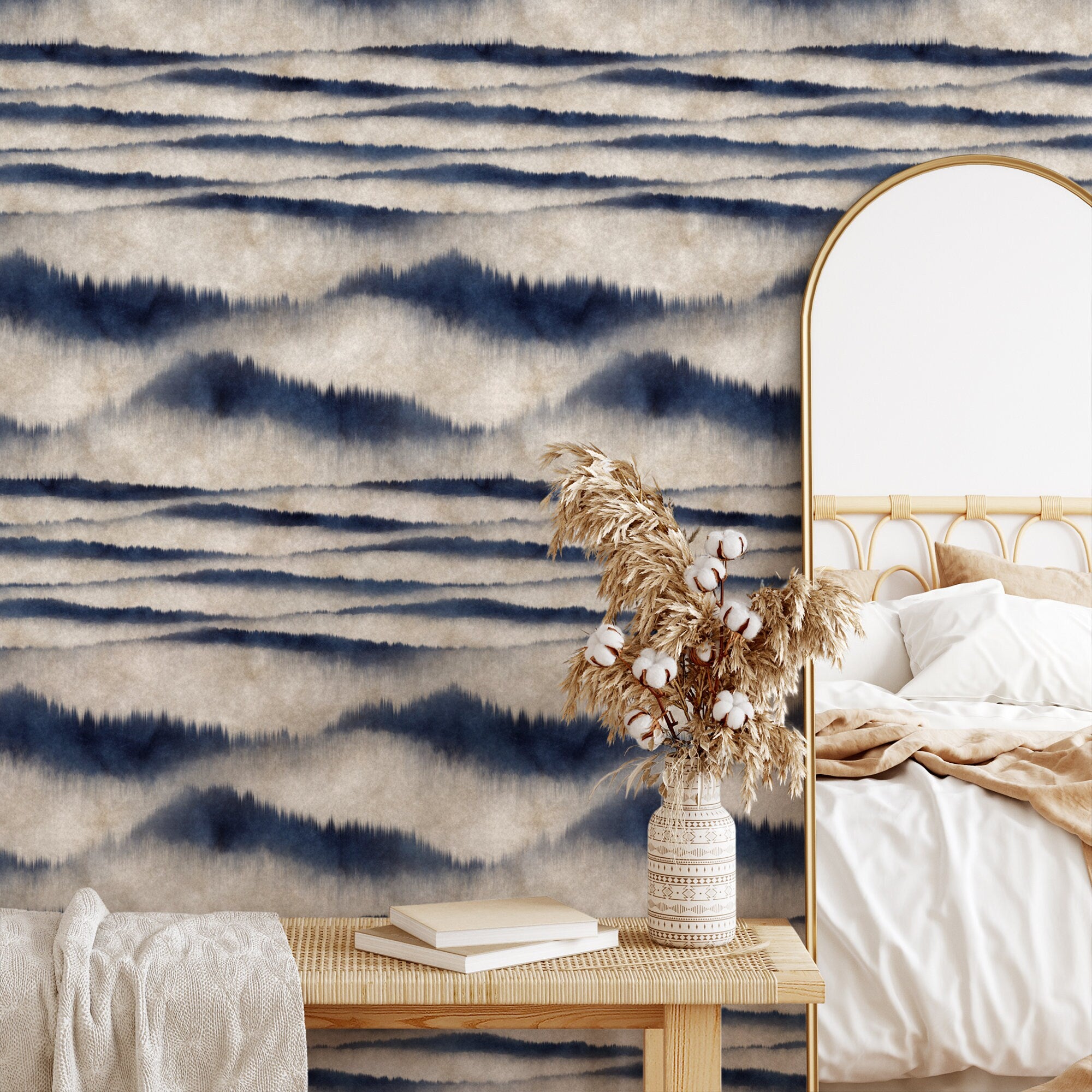 Abstract Wallpaper With A Misty Mountain Motif In Blue And Gray - A102