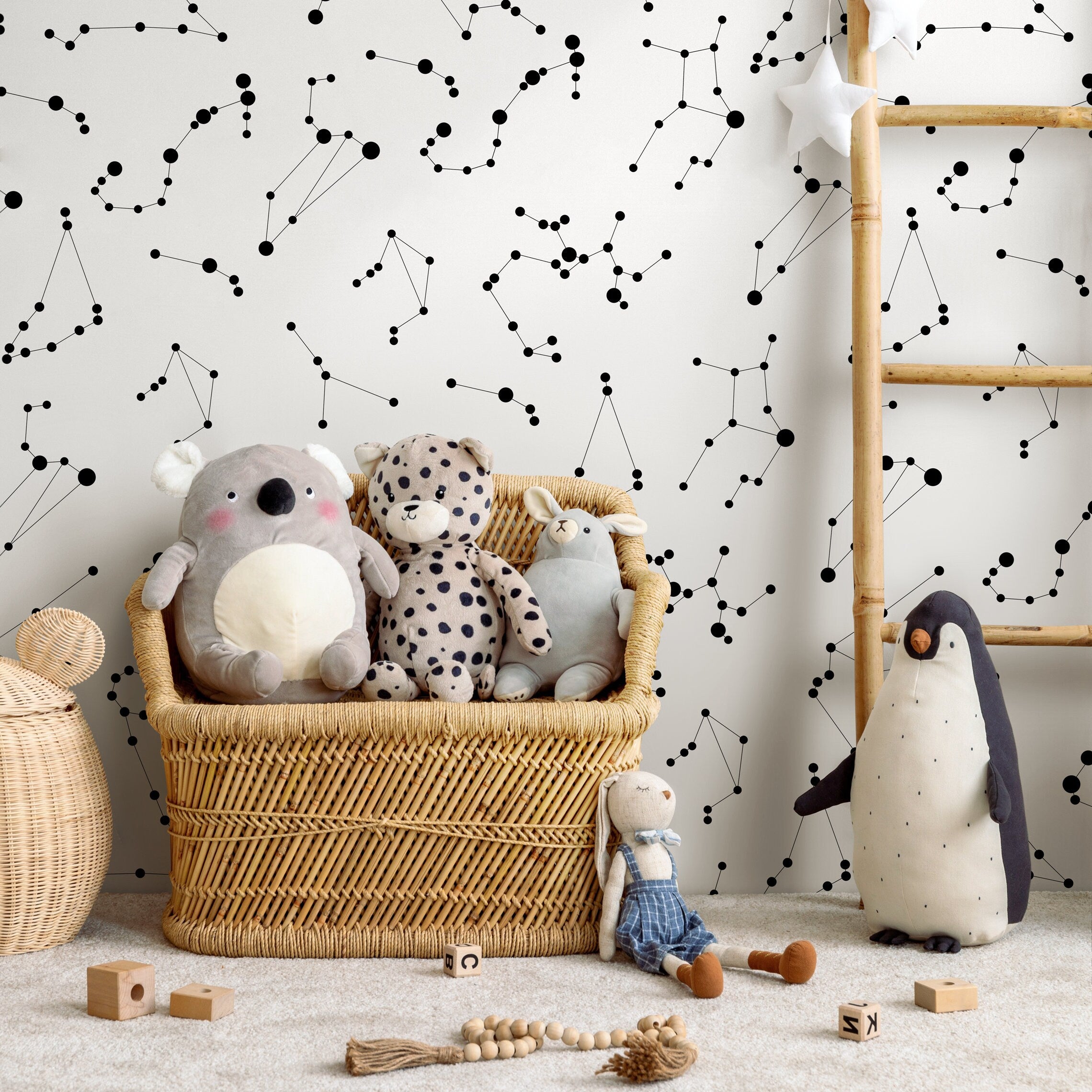 Celestial Wallpaper Featuring Zodiac Constellations In Black And White - A116