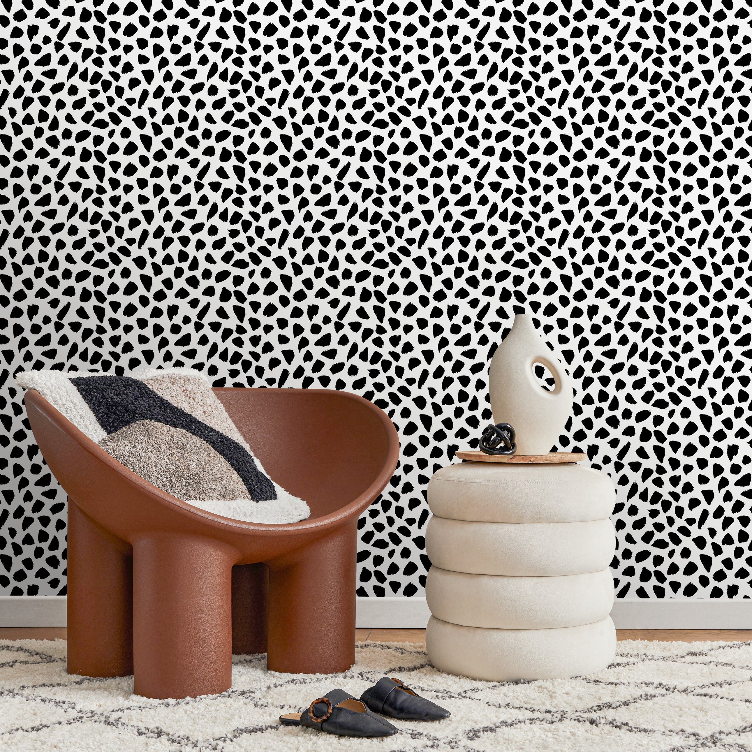 Animal Print Wallpaper With Dalmatian Inspired Spots In Black And White - A872