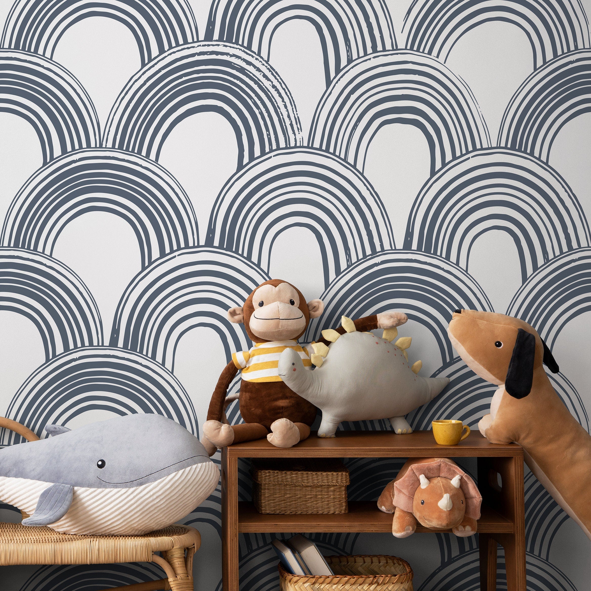 Geometric Wallpaper With A Hand-drawn Arch Pattern In Blue - A878