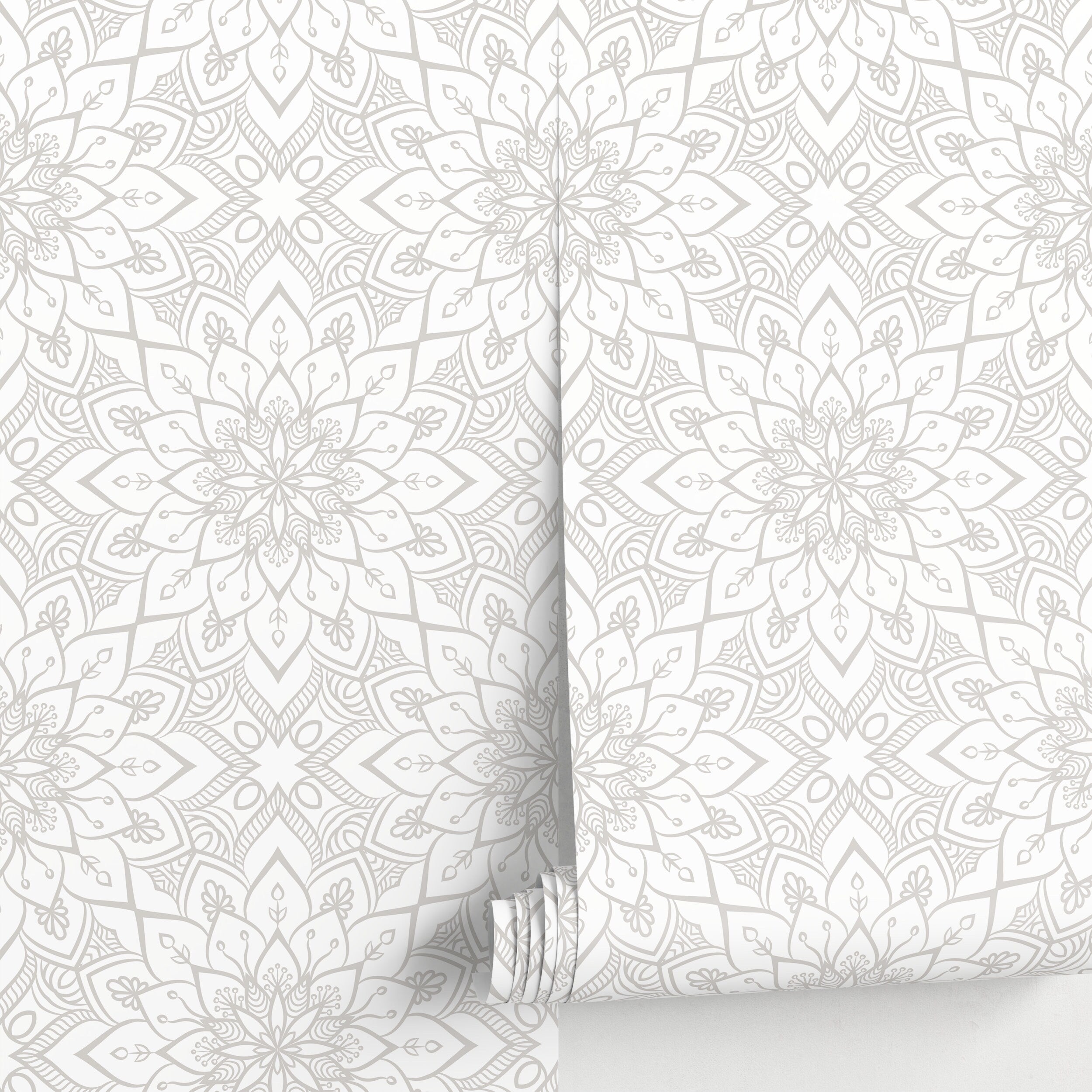 Mandala Wallpaper With An Intricate Medallion In Light Gray - A129