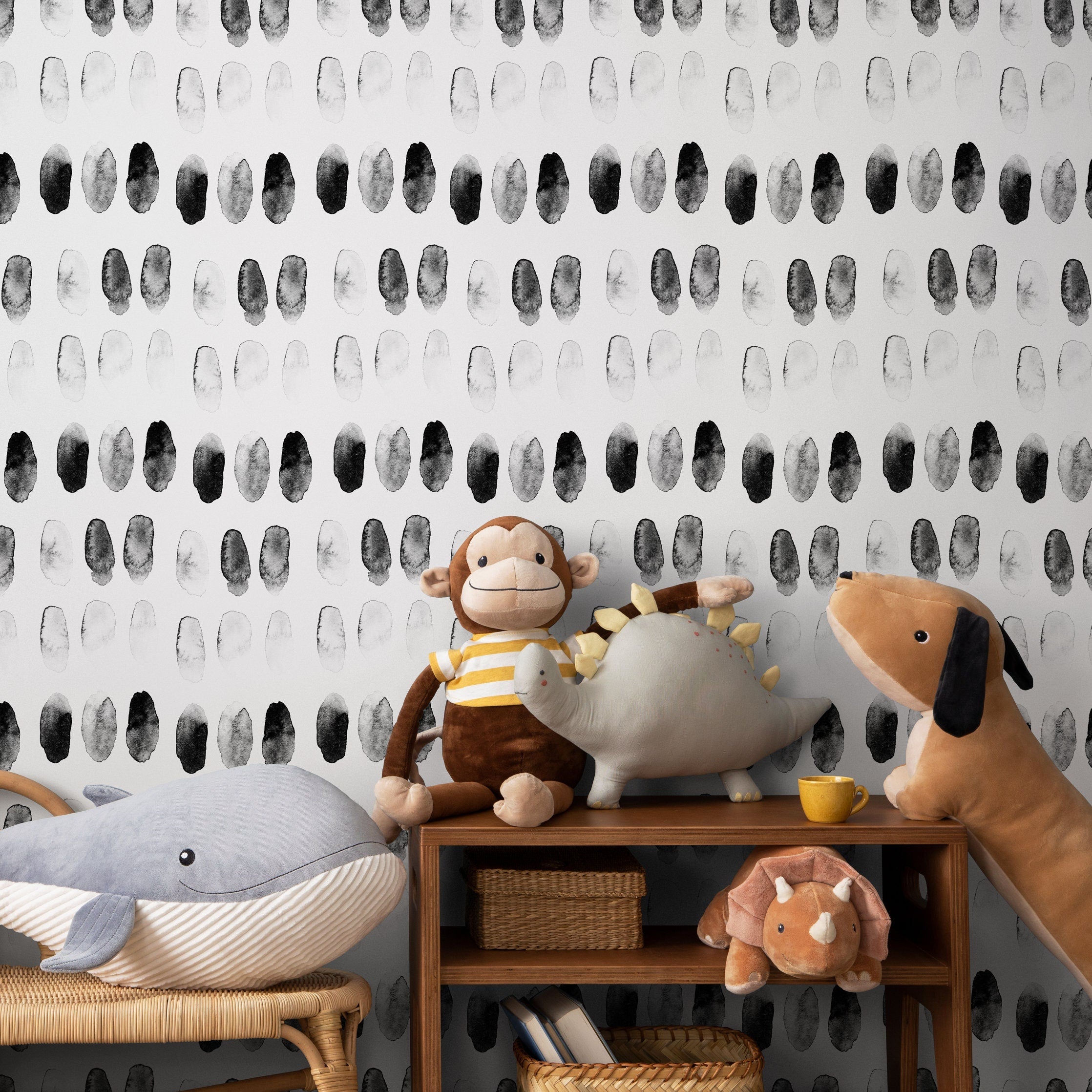 Watercolor Wallpaper With A Minimalist Brushstroke Pattern In Black And White - A248