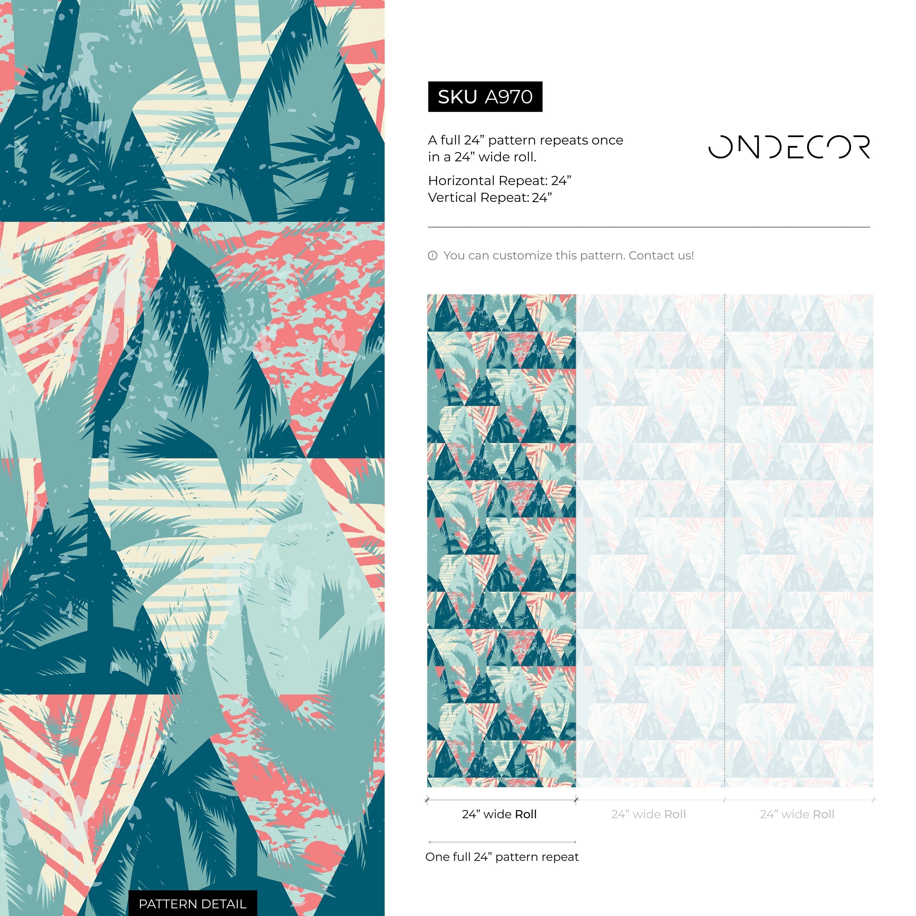 Abstract Wallpaper With A Tropical Triangle Motif In Teal, Coral, And Cream - A970
