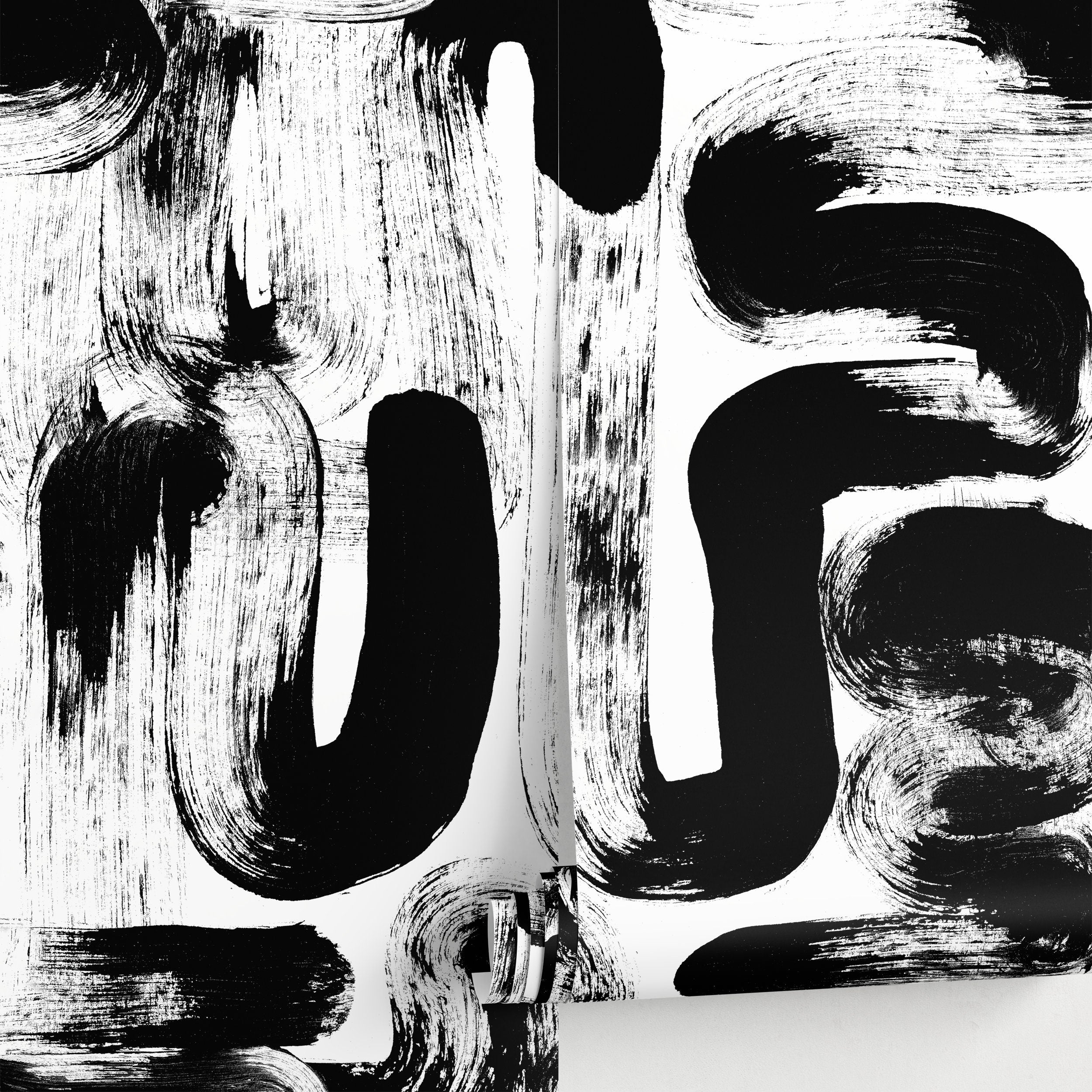 Abstract Wallpaper With Bold Brushstrokes In Black And White - X175