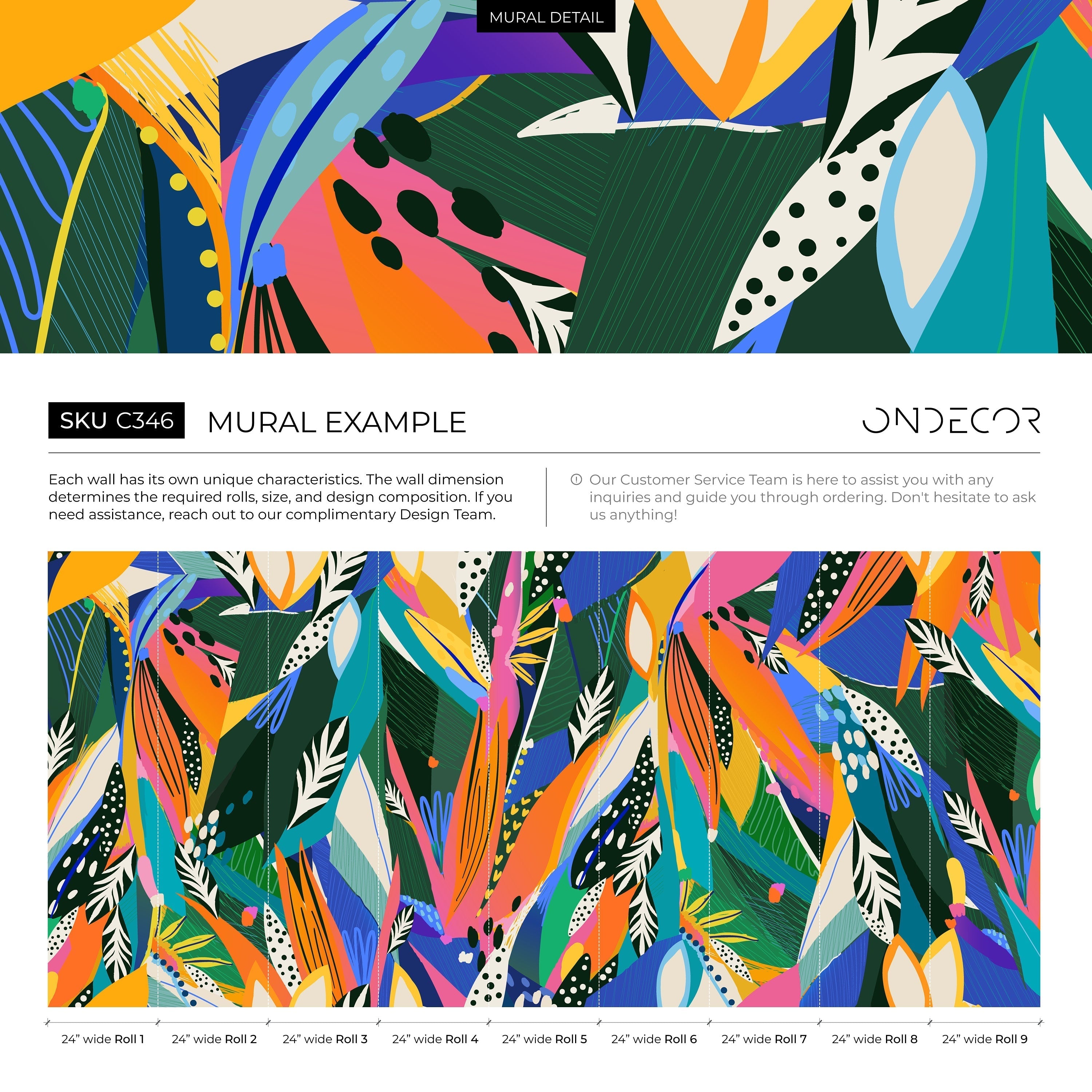 Tropical Wallpaper With Abstract Leaves In Green, Blue, And Pink - C346