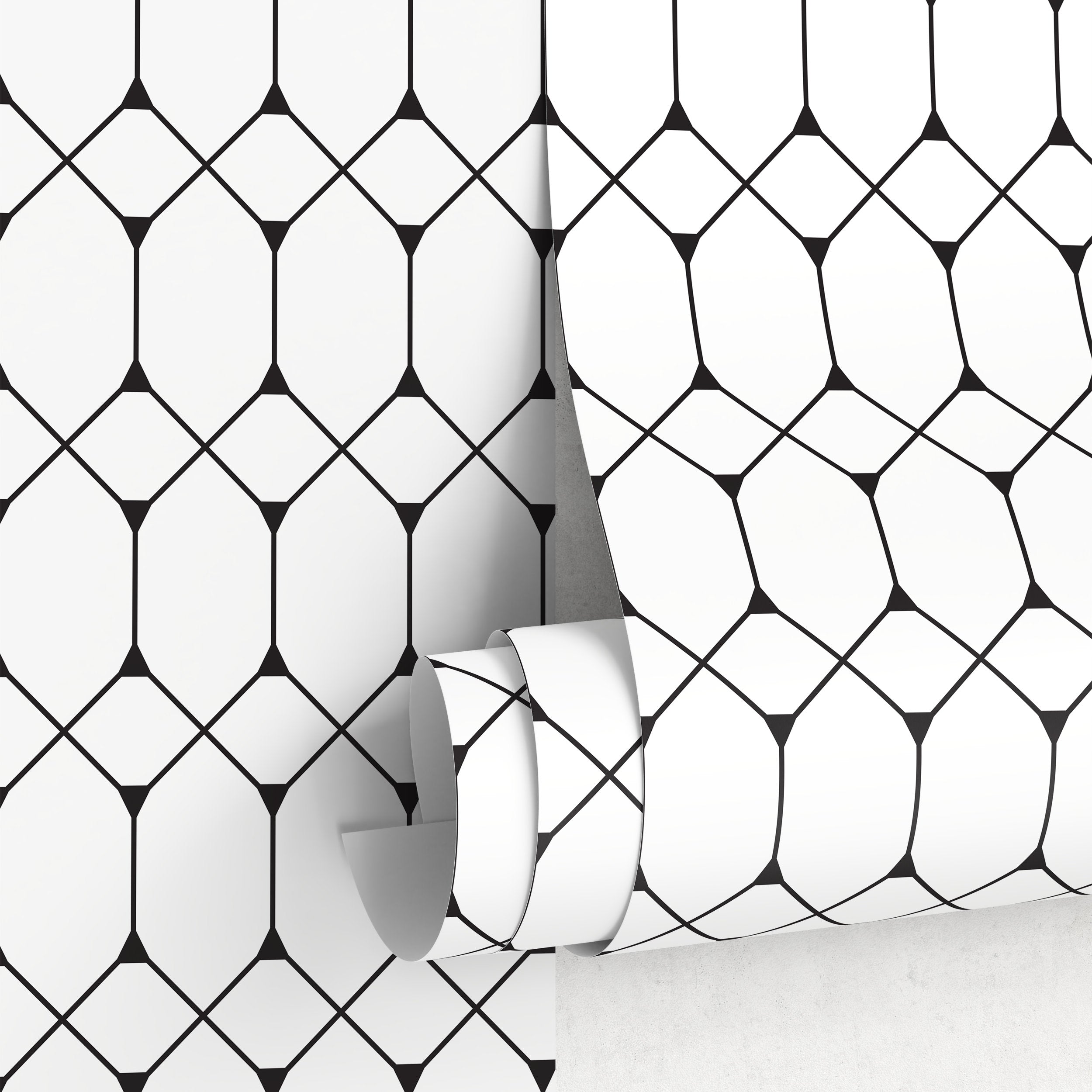 Geometric Wallpaper With A Minimalist Octagon Lattice In Black And White - A346