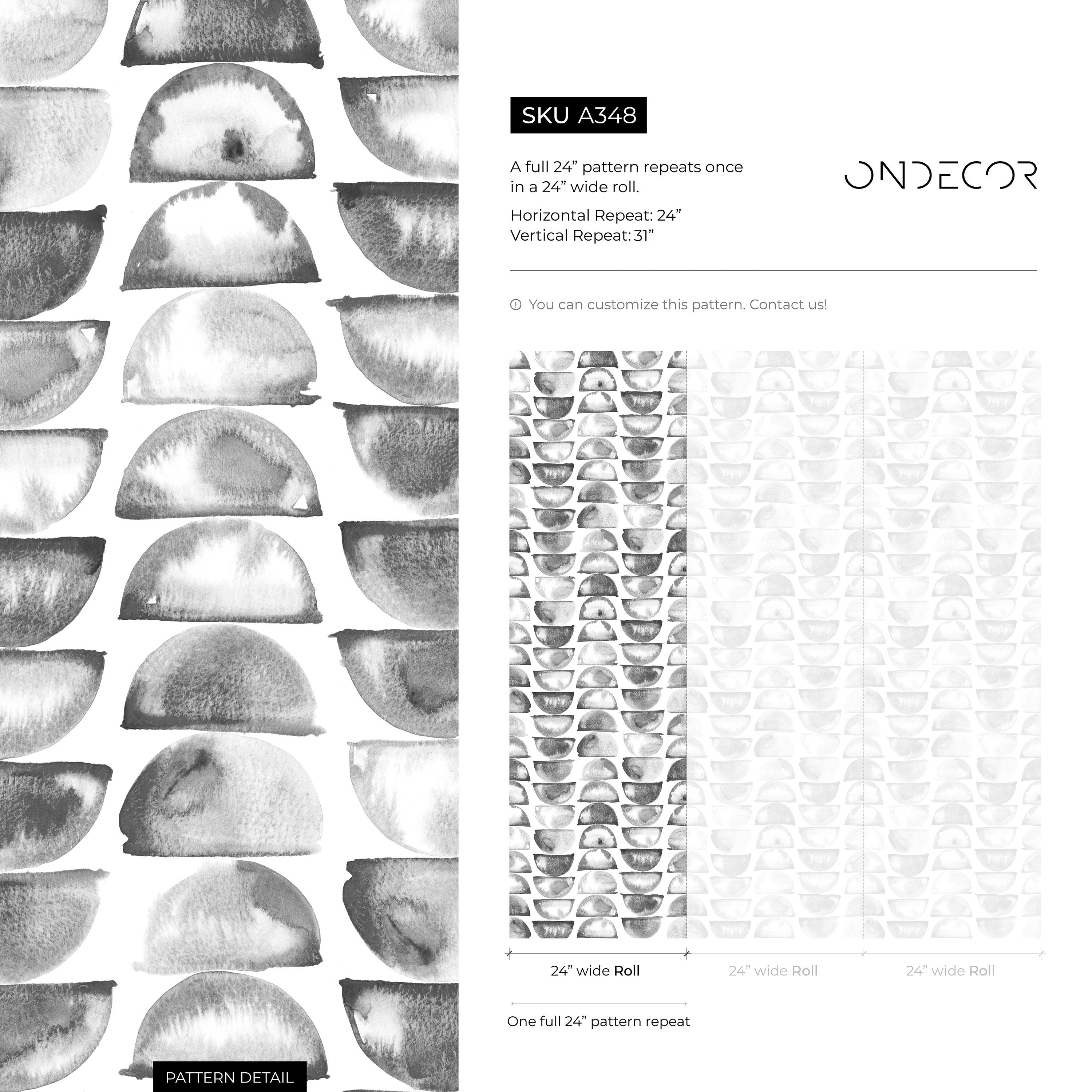 Geometric Wallpaper With A Watercolor Half-moon Motif In Gray And Black - A348