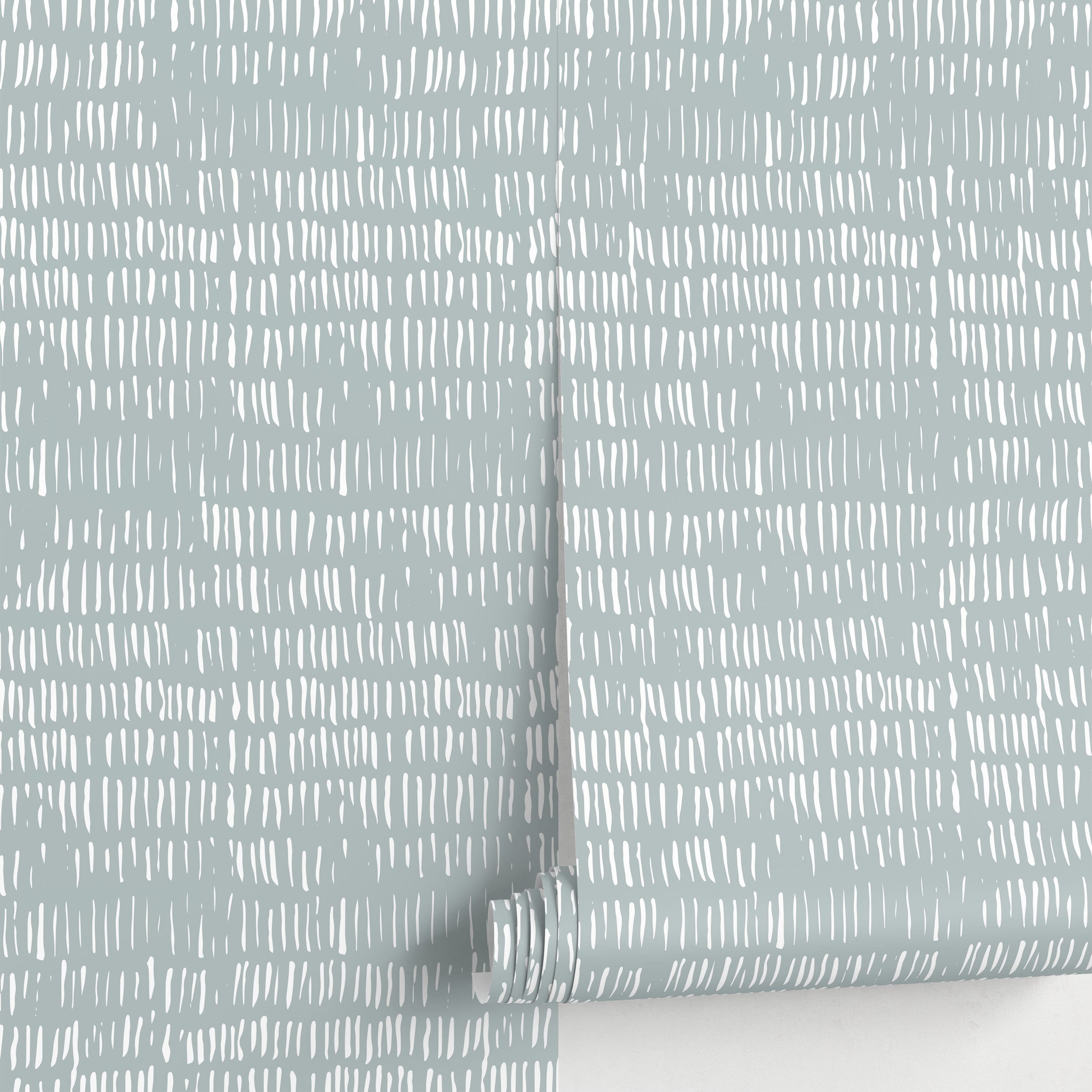 Abstract Wallpaper With Hand-drawn Vertical Lines In Sage Green And White - A635