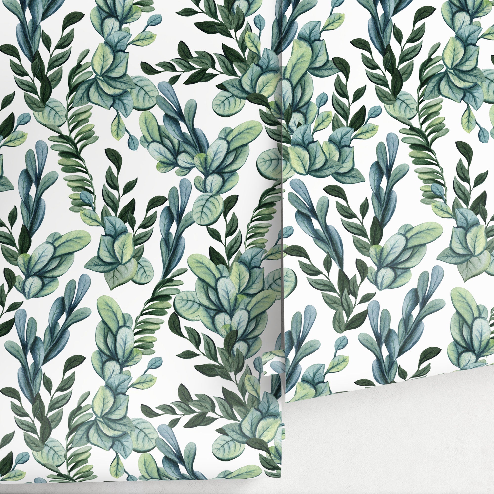Botanical Wallpaper With Lush Greenery In Green And Teal - A757